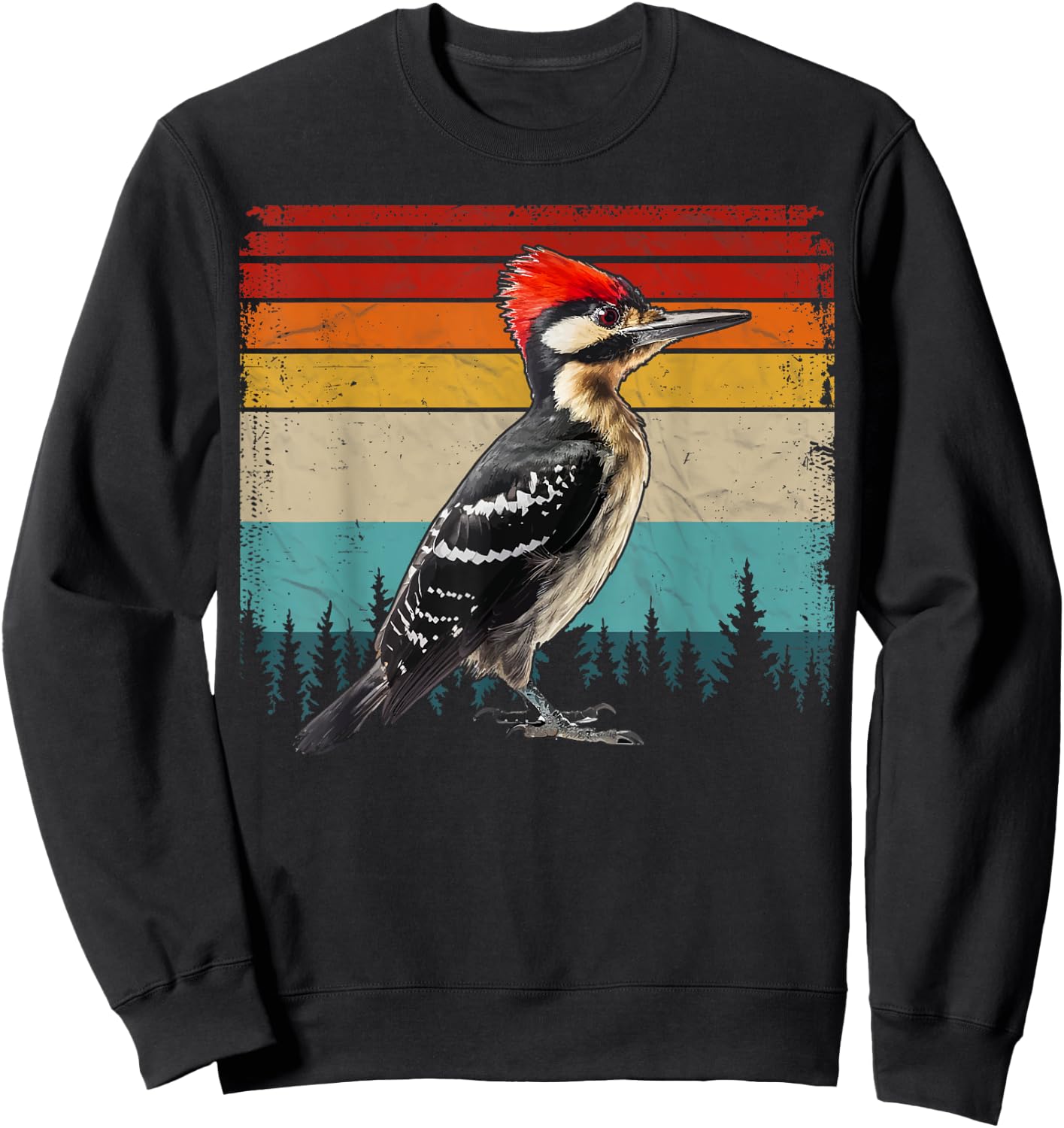 Vintage Distressed Retro Style Cool Woodpecker Bird Sweatshirt - Sweatshirt | Black