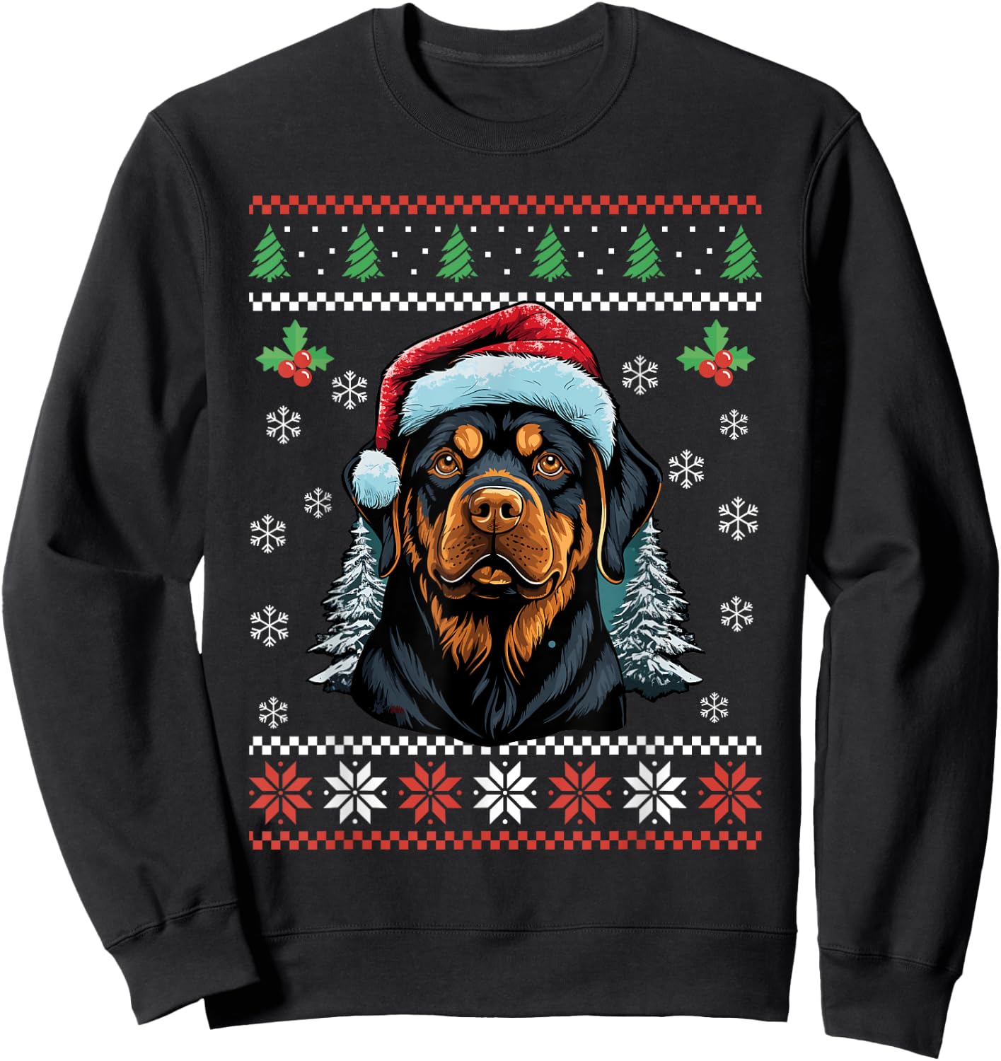 Rottweiler Dog Ugly Christmas Sweater Xmas For Adults Kids Sweatshirt - Sweatshirt | Black