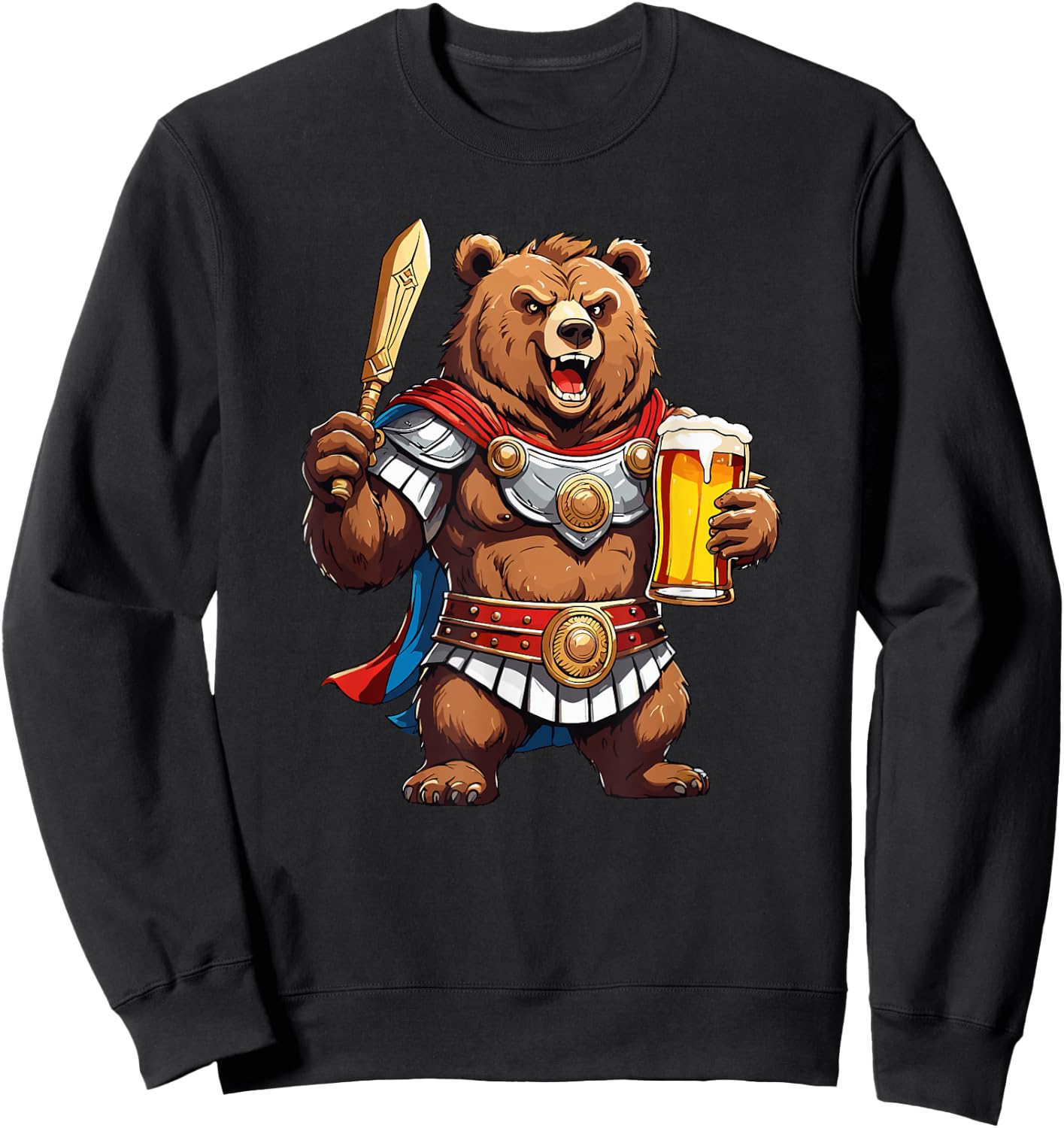 Funny Bear Grizzly as Roman Warrior Sweatshirt - Sweatshirt | Black