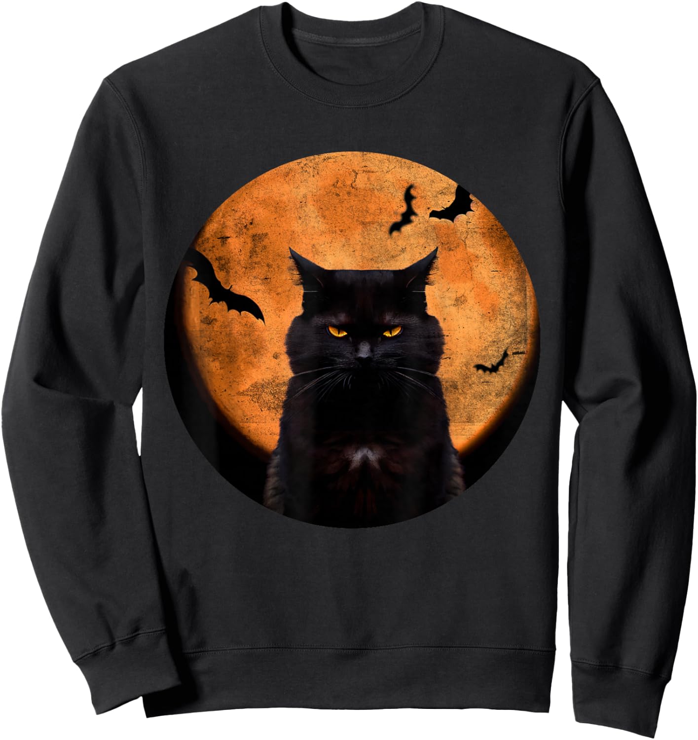 Vintage Scary Halloween Black-Cat Costume Retro Moon Cat Mom Sweatshirt - Sweatshirt | Black