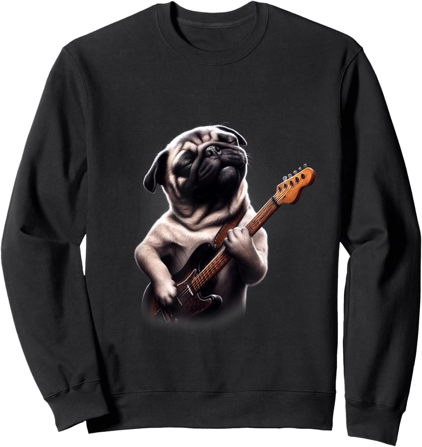 Pug Playing Guitar - Funny Rock Music Guitar Pug Sweatshirt - Sweatshirt | Black