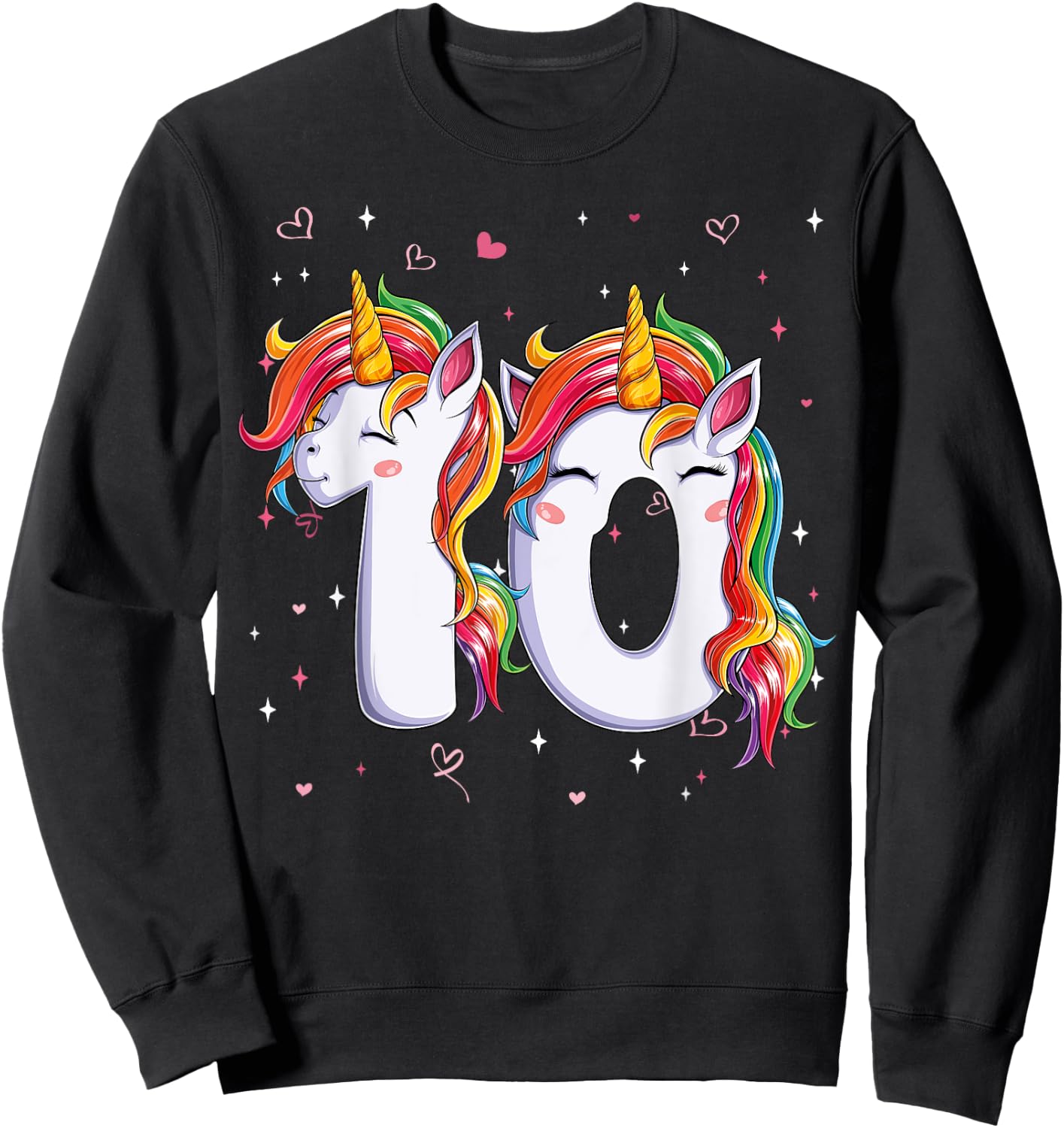 Unicorn Ten 10 Years Old 10th Birthday Girl Bday Party Kids Sweatshirt - Sweatshirt | Black