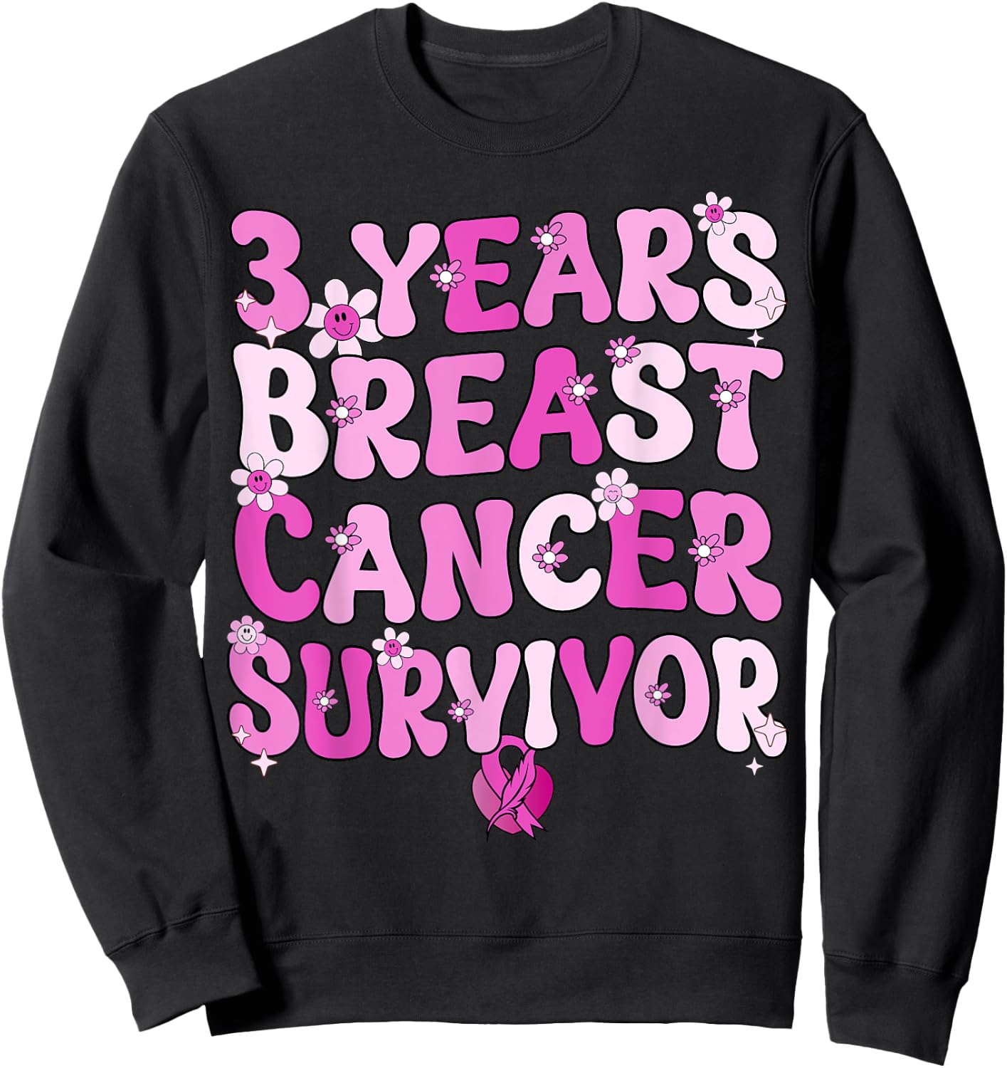 Groovy 3 Year Breast Cancer Survivor Breast Cancer Awareness Sweatshirt - Sweatshirt | Black