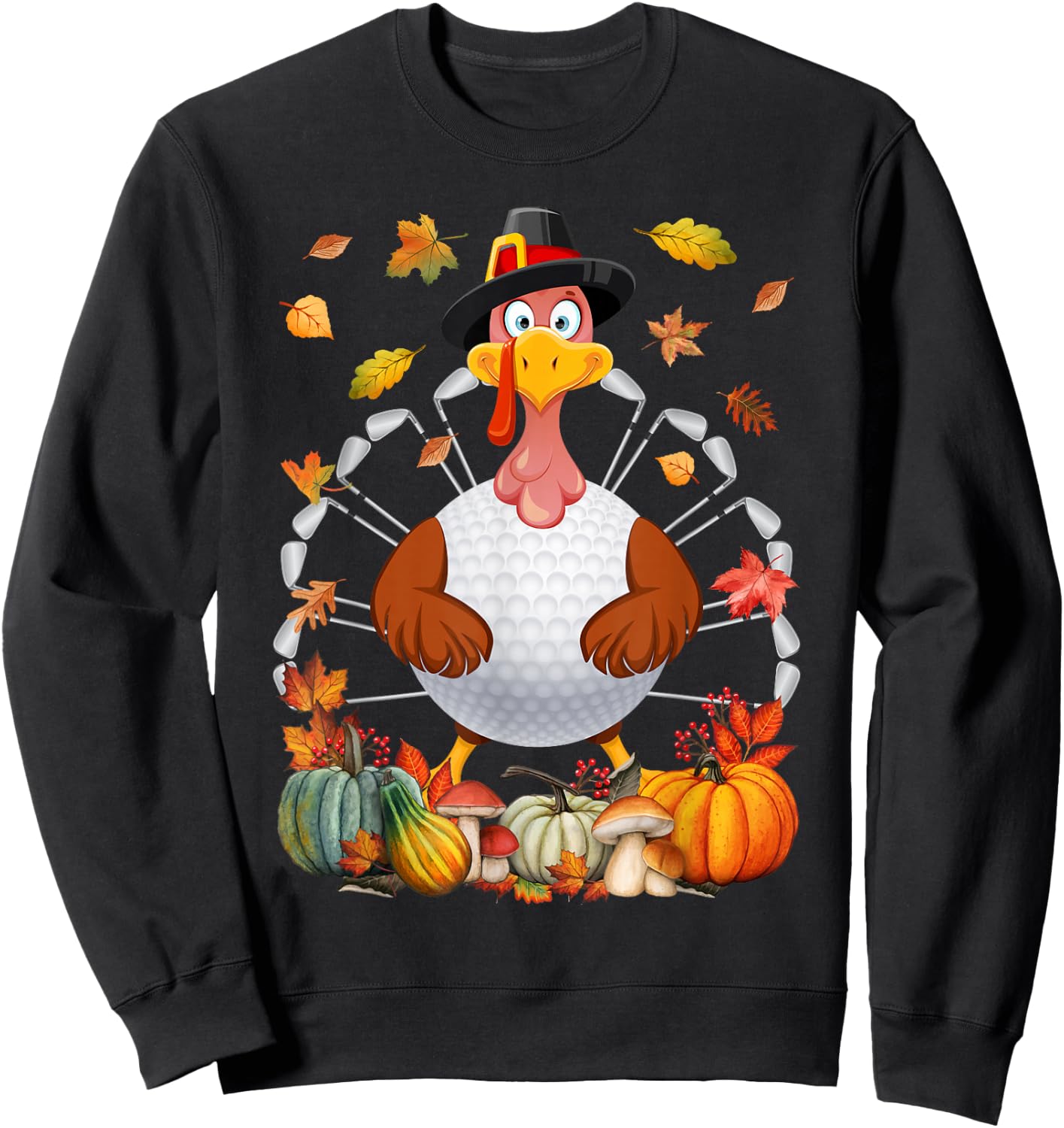 Turkey Golf Balls Sticks Tail Fall Vibes Happy Thanksgiving Sweatshirt - Sweatshirt | Black