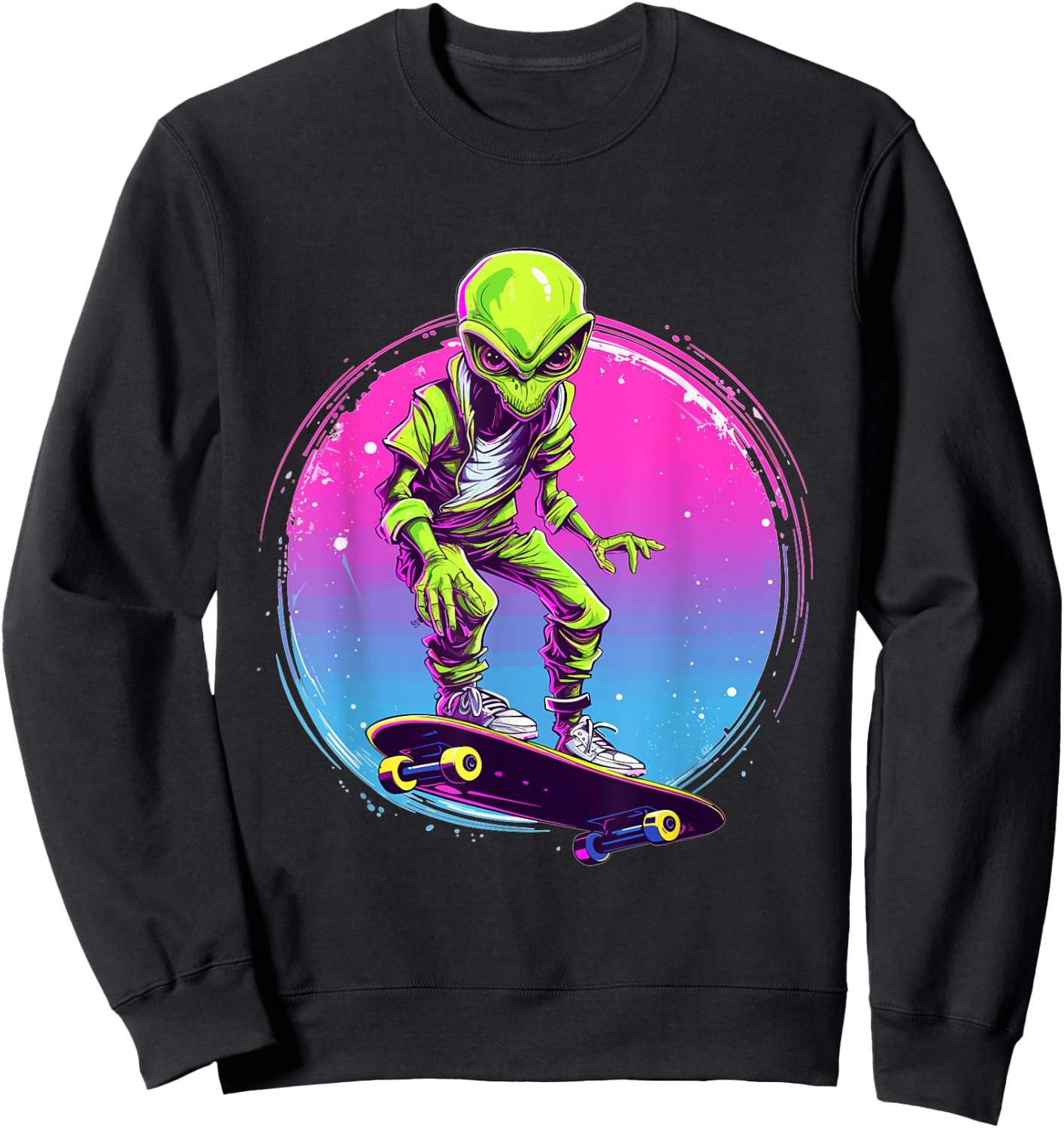 Great Skateboarding Shirts Alien Skater - Skateboard Skater -Adults, Kids Black Short Sleeve Classic Fit Sweatshirt - Sweatshirt | Black
