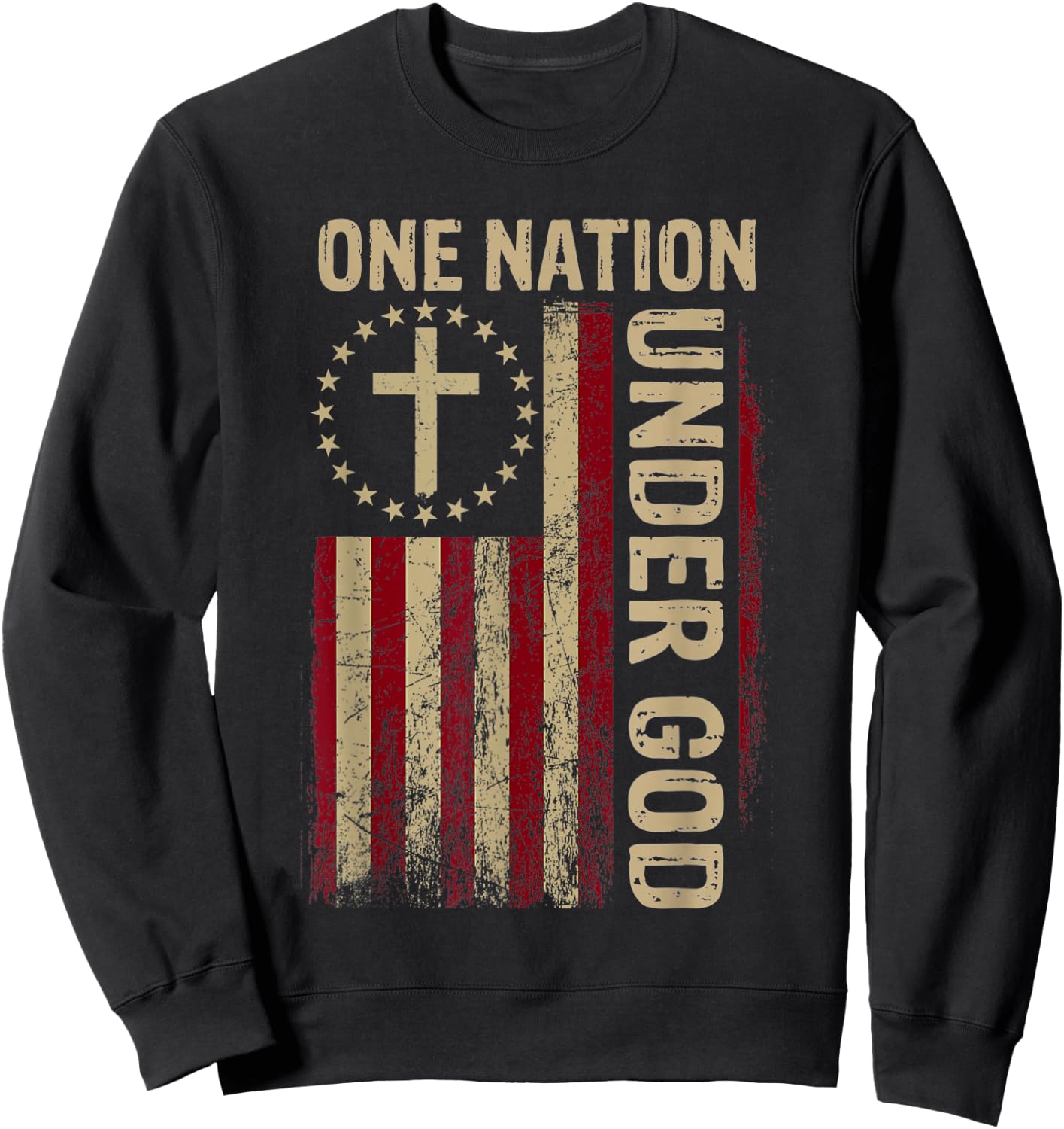 One Nation Under God Flag 4th of July Patriotic Christian Sweatshirt - Sweatshirt | Black