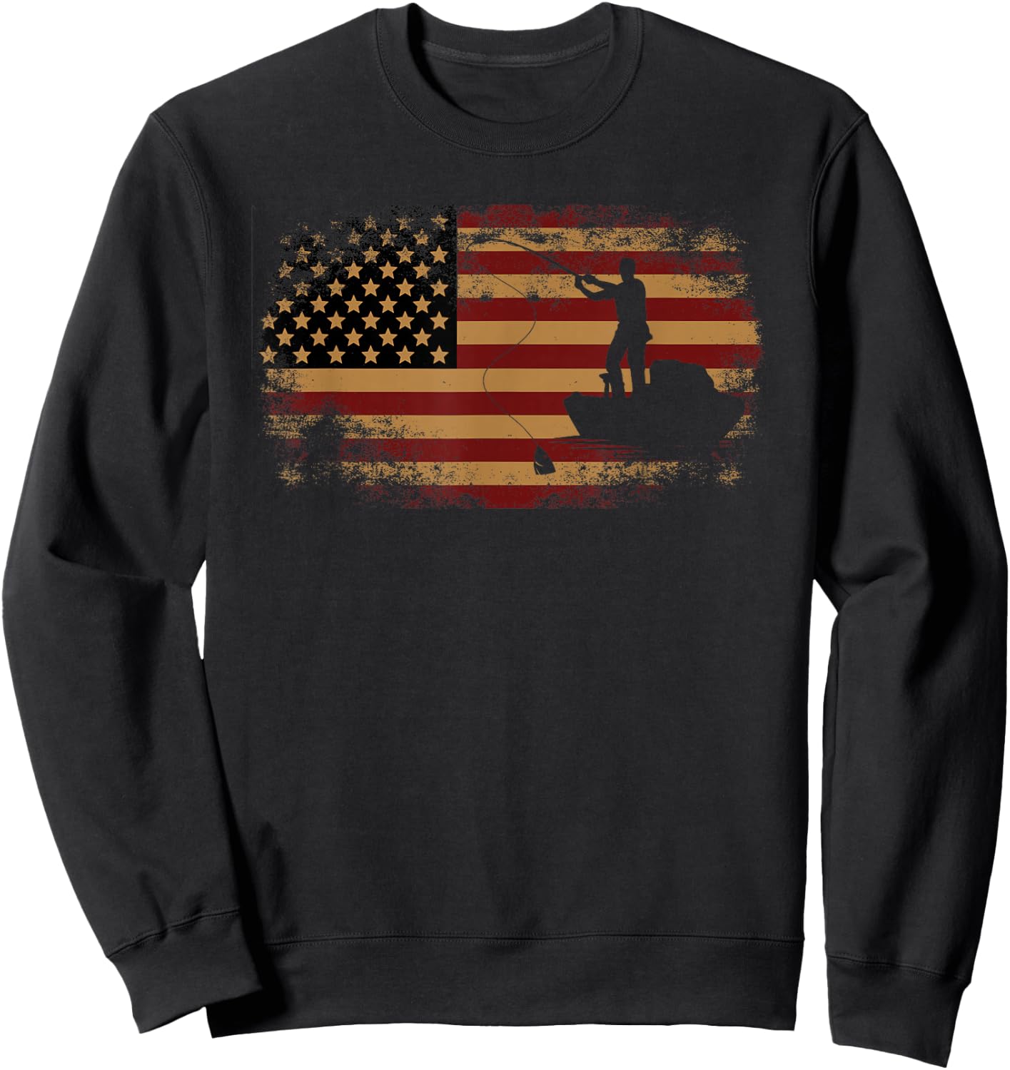 Fishing Patriotic Usa American Flag 4Th Of July Sweatshirt - Sweatshirt | Black