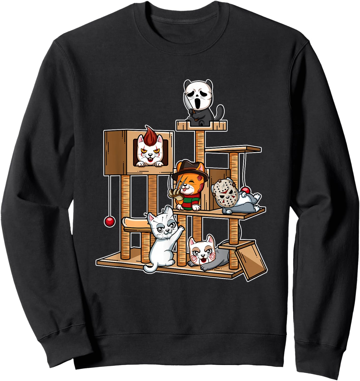 Funny Horror Movie Kitten Playing On Cat Tree Sweatshirt - Sweatshirt | Black