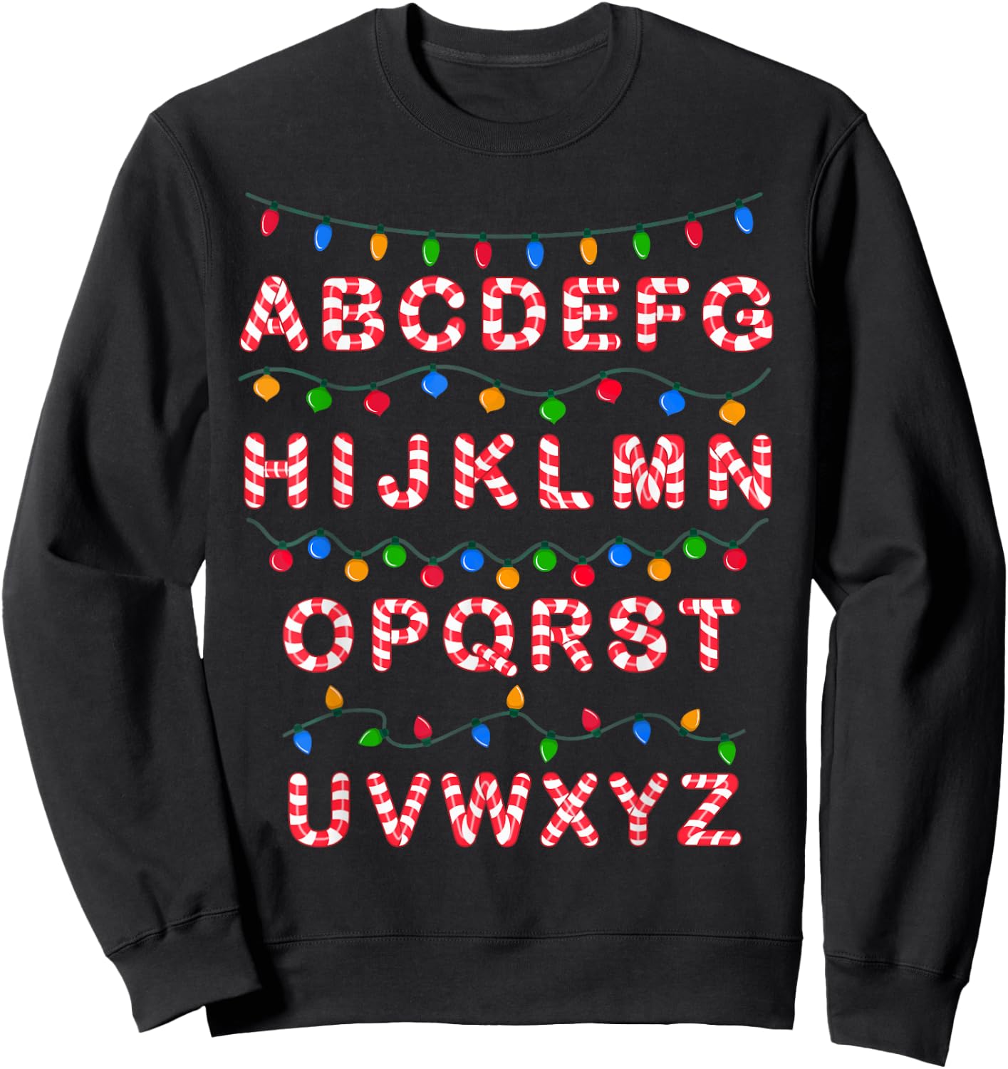 Christmas Alphabet Candy Cane Teachers Students Candy Cane Women Kids Sweatshirt - Sweatshirt | Black
