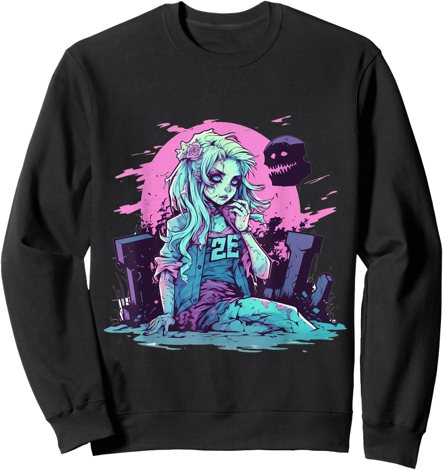 Anime Girl Zombie Halloween Costume Manga Otaku Women Kids Sweatshirt - Sweatshirt | Black