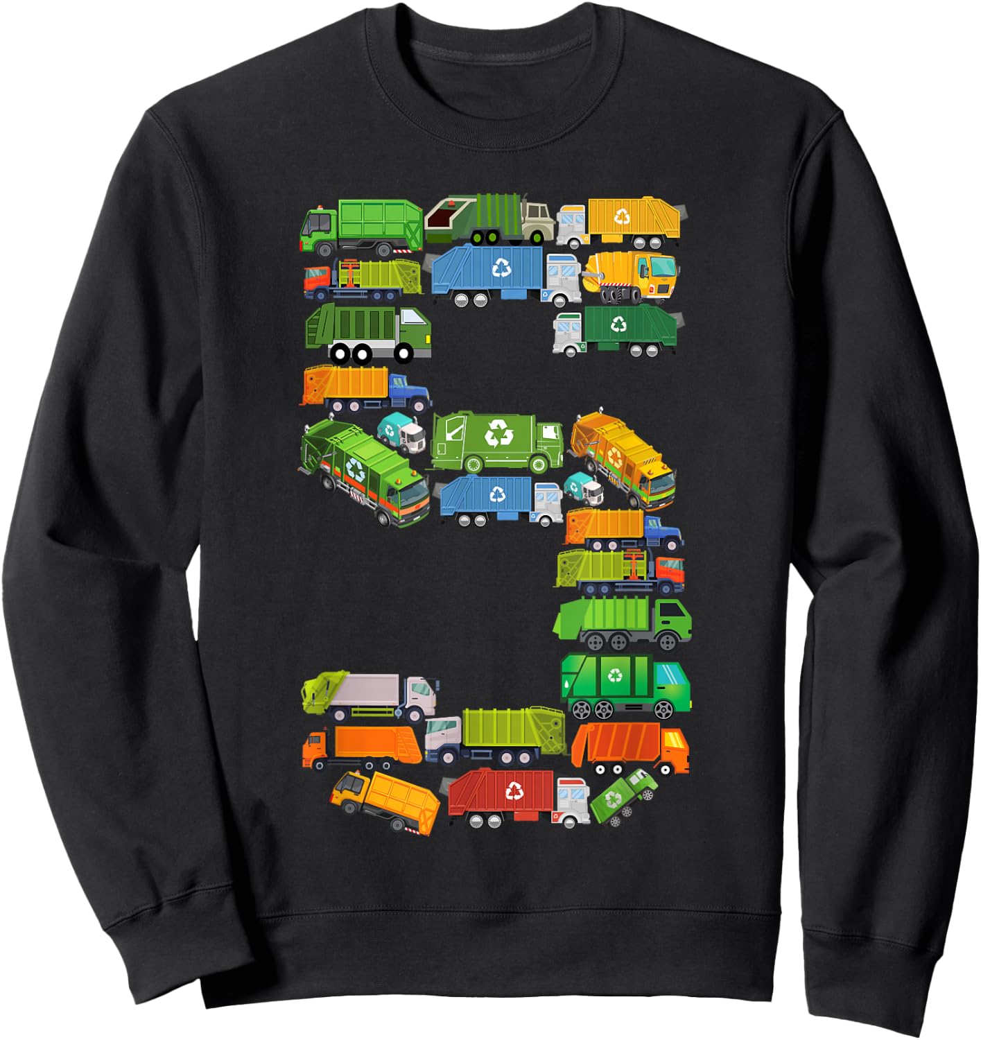 Fun Garbage Truck 5th Birthday Party 5 Year Old Boy Kids Sweatshirt - Sweatshirt | Black