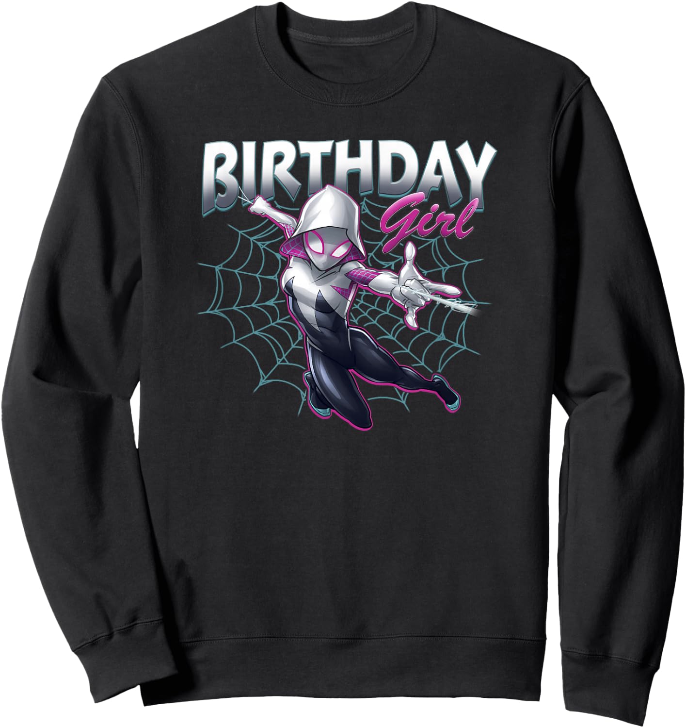 Marvel Spider-Man Spider-Gwen Birthday Girl Neon Web Swing Sweatshirt - Sweatshirt | Black