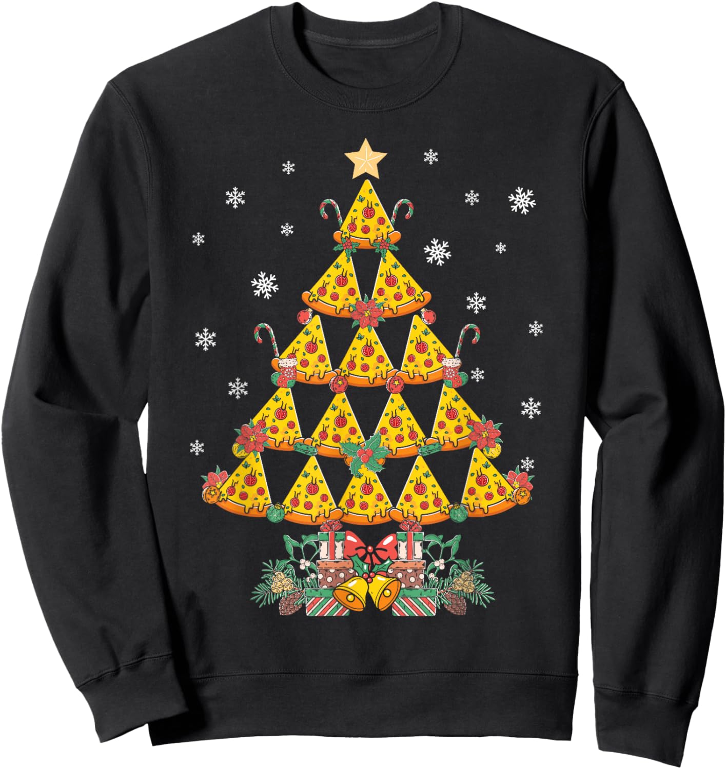 Pizza Christmas Tree Funny Pizza Christmas Sweatshirt - Sweatshirt | Black