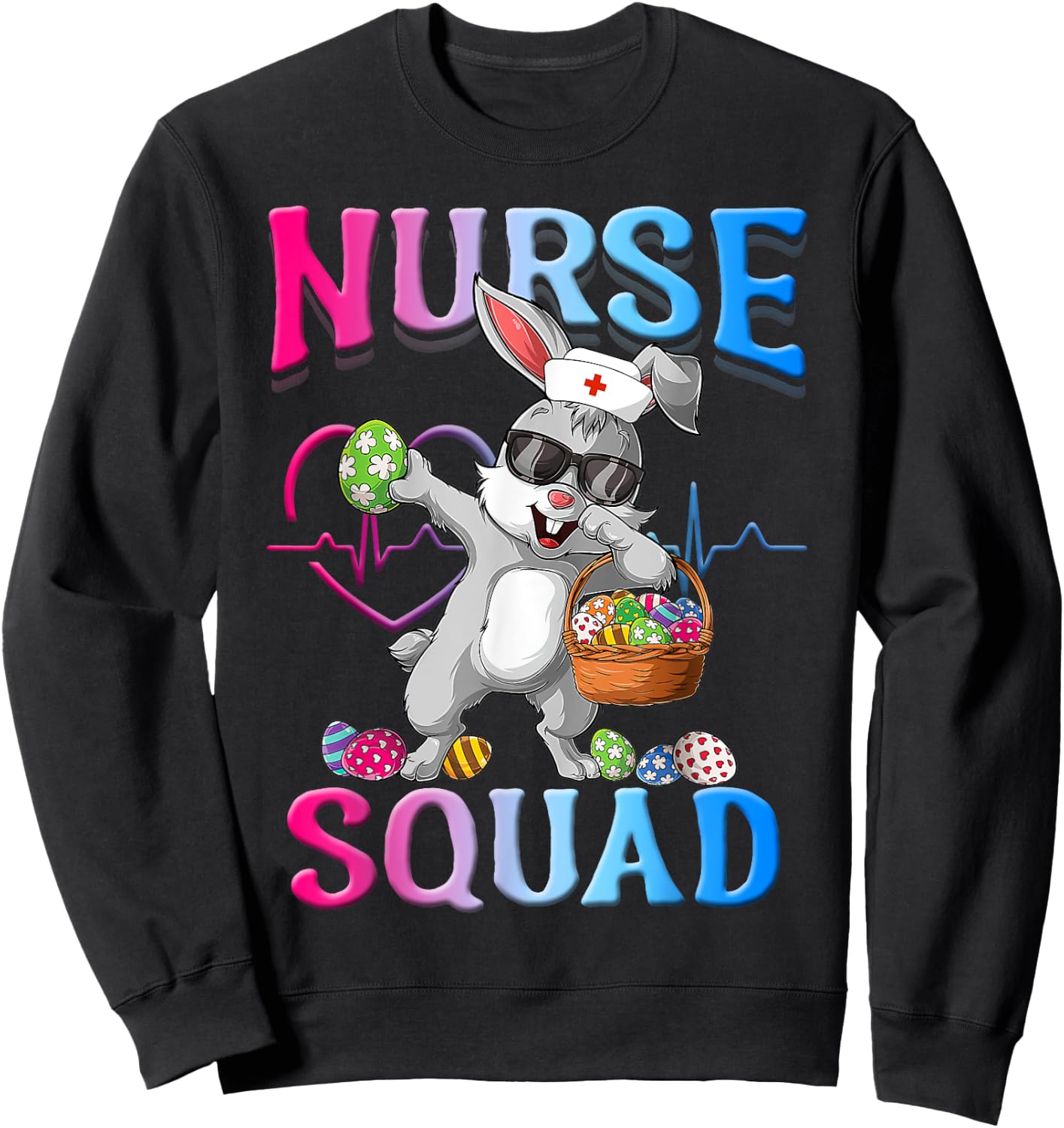 Cute Nurse Squad Easter Bunny Sweatshirt - Sweatshirt | Black