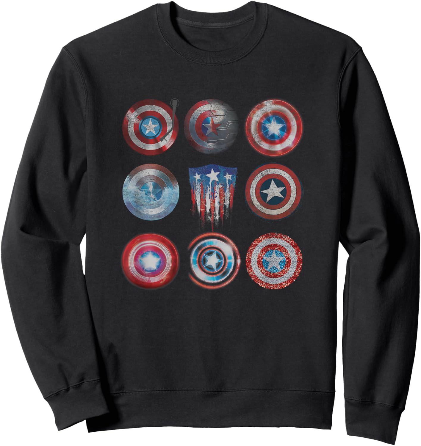 Marvel Comics Retro Classic Captain America Shields Variety Sweatshirt - Sweatshirt | Black