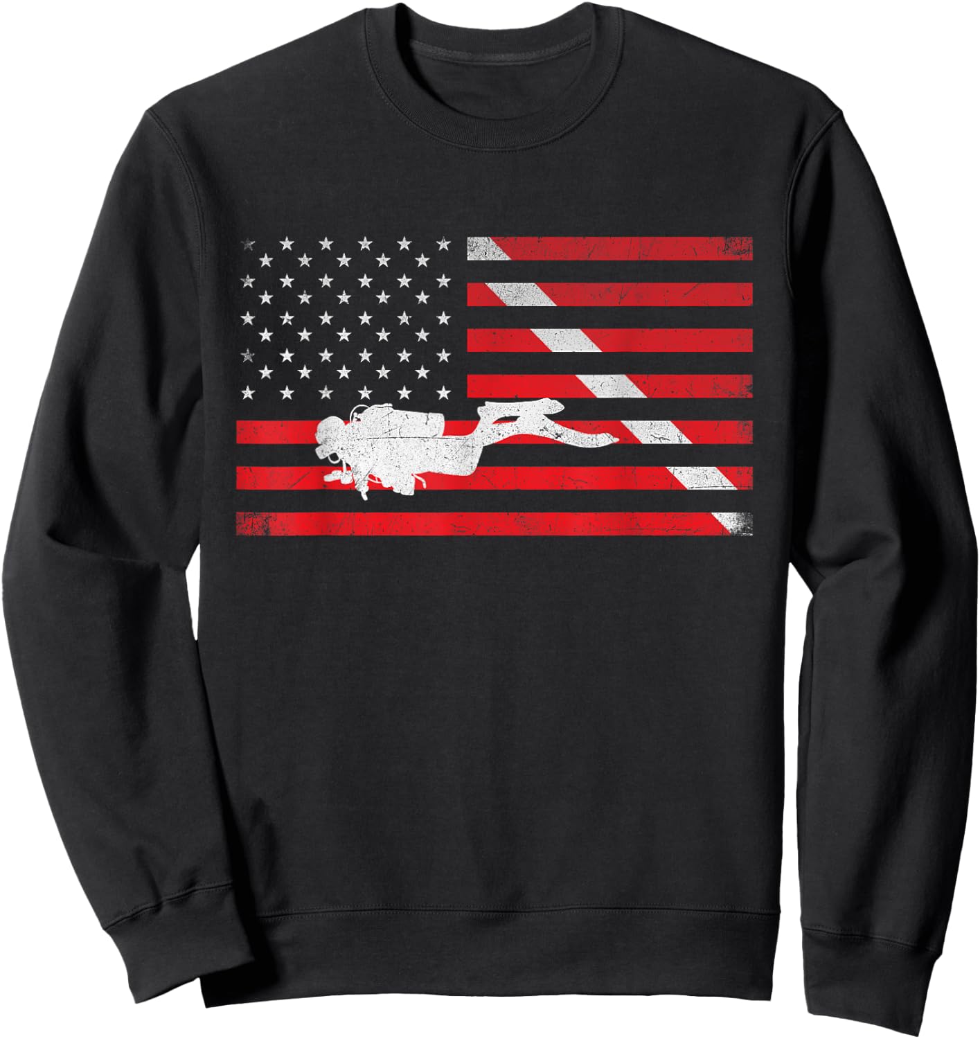Scuba Diving - USA Flag Underwater Ocean Scuba Diver Sweatshirt - Sweatshirt | Black