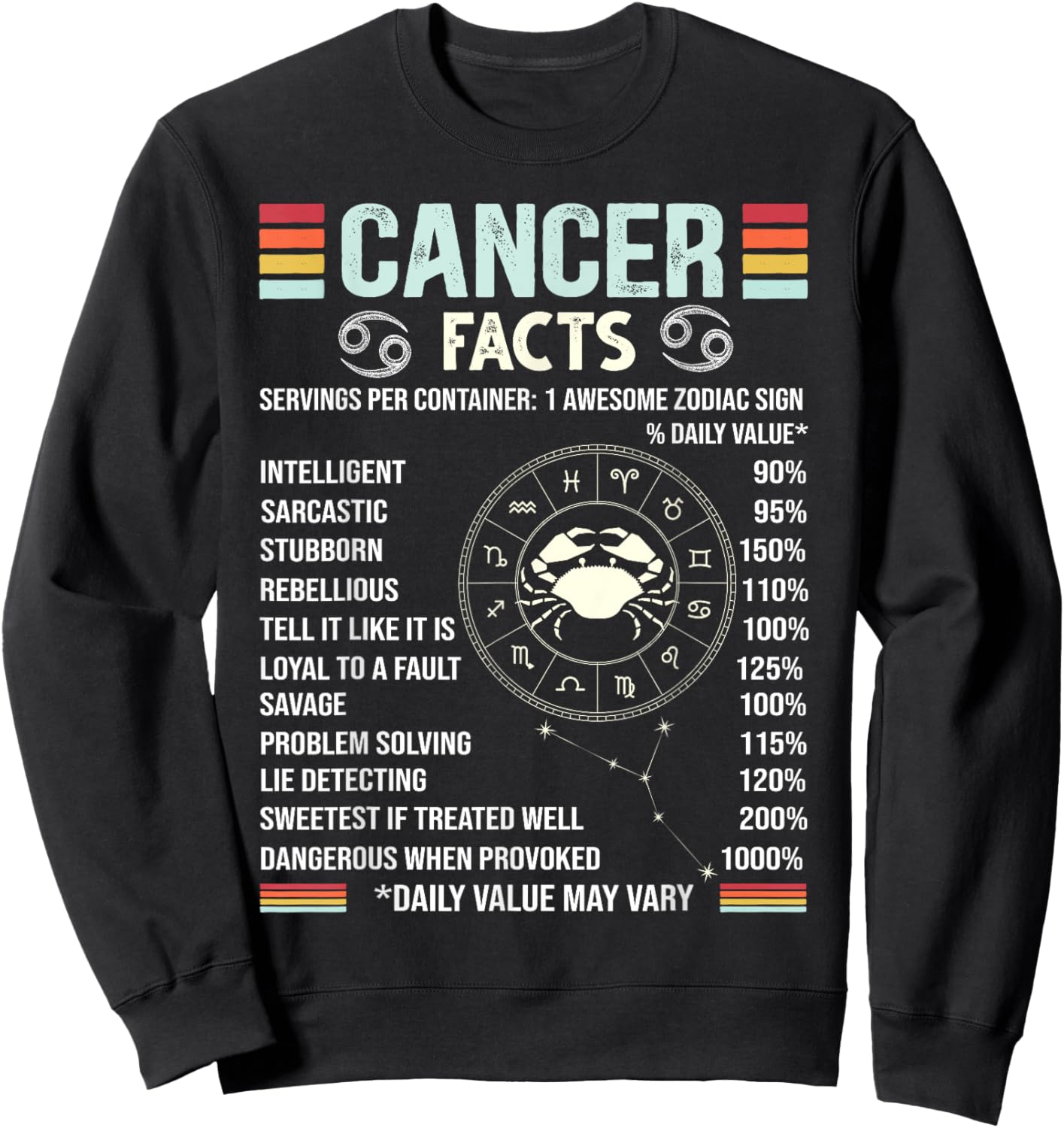 Astrology June & July birthday Retro Cancer Zodiac sign Sweatshirt - Sweatshirt | Black