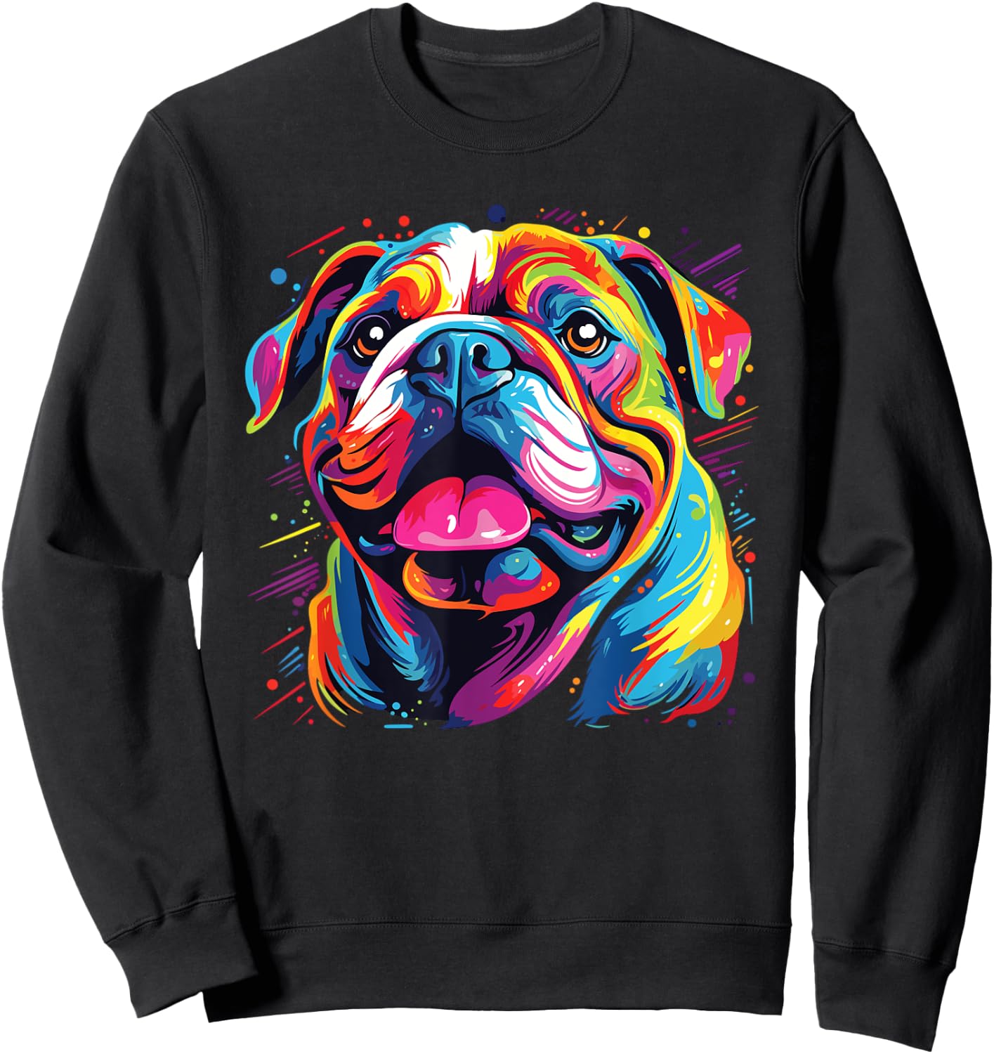 Watercolor Colorful Bulldog Dogs Women Kids Sweatshirt - Sweatshirt | Black