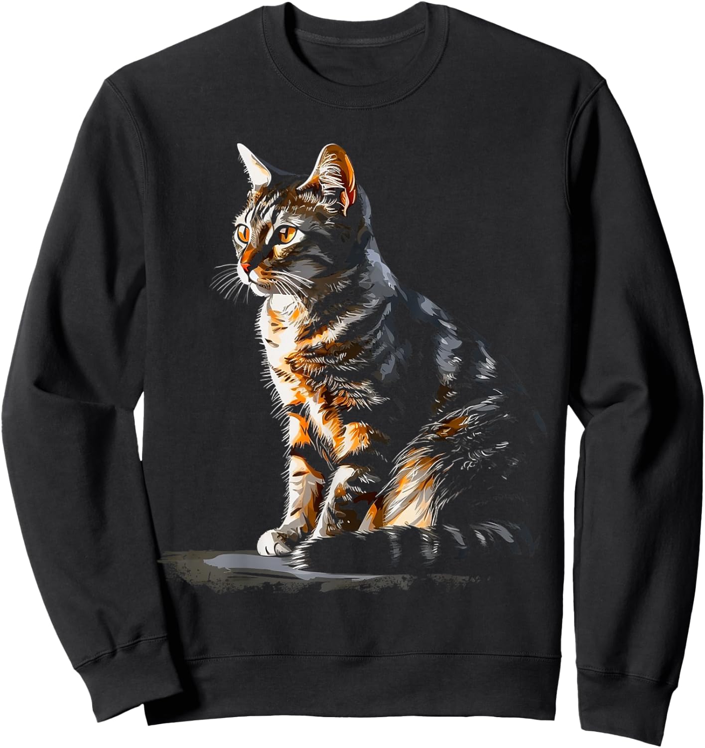 Cat Portrait Artwork | Animal Motif Cat Sweatshirt - Sweatshirt | Black