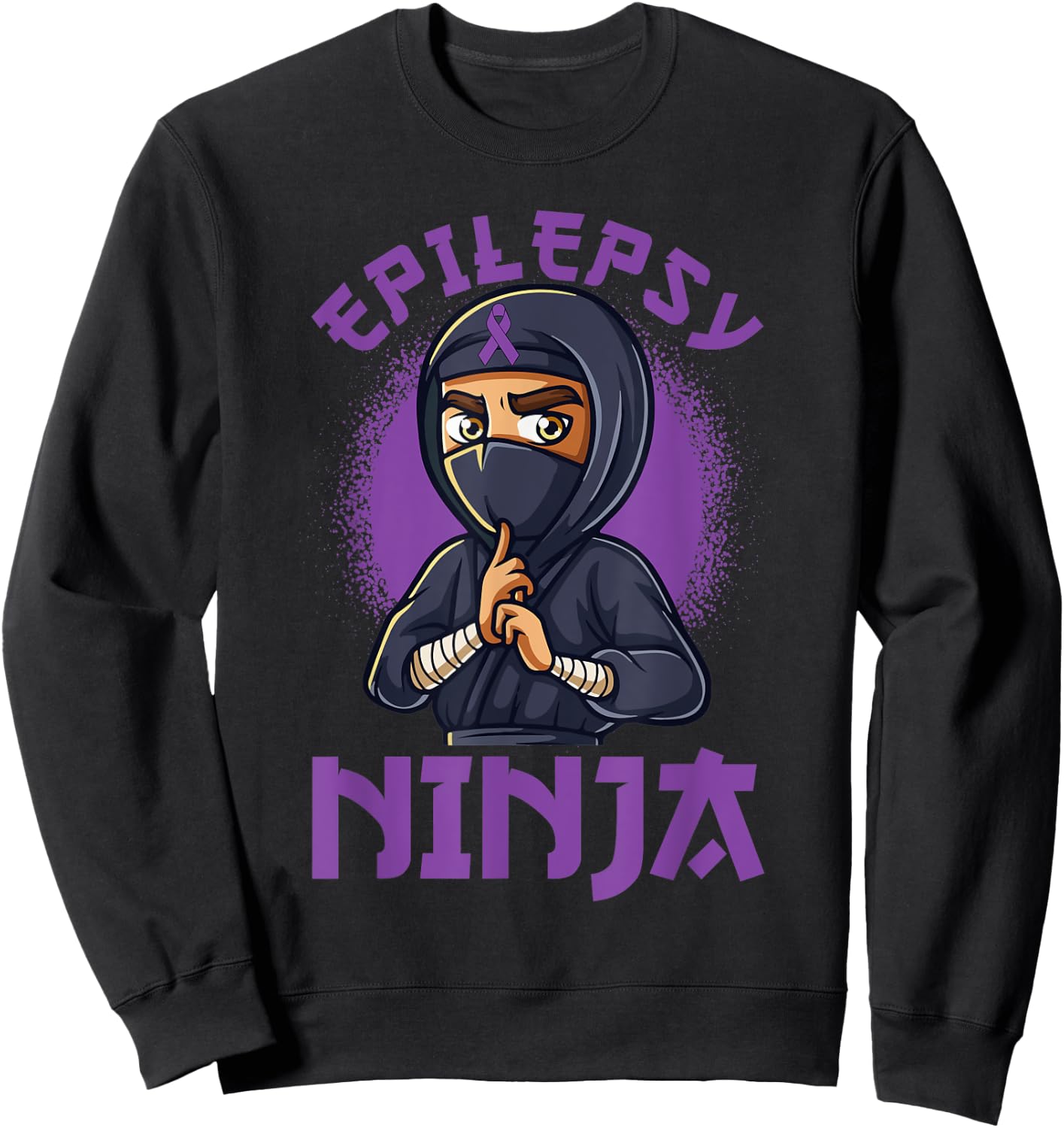Epilepsy Ninja Purple Ribbon Epileptic Awareness Women Men Sweatshirt - Sweatshirt | Black