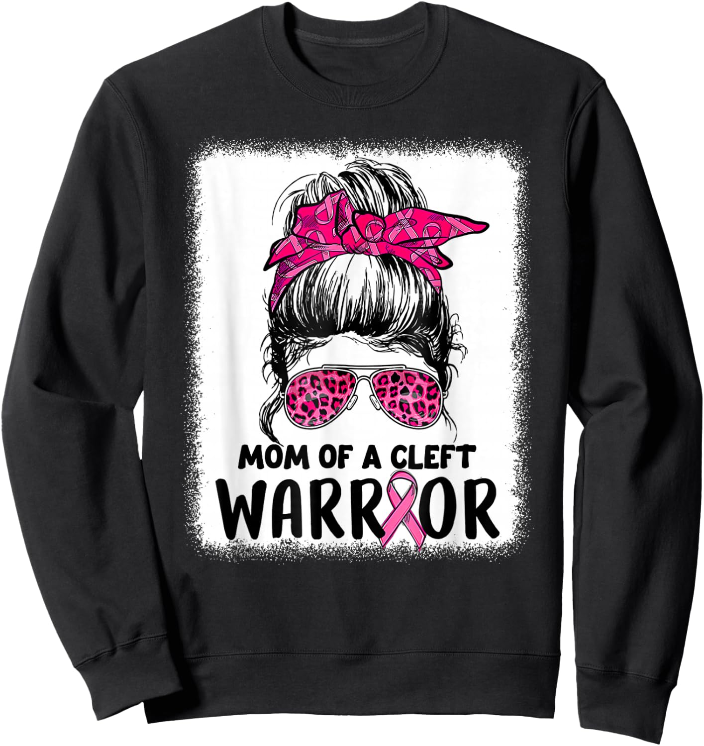 Mom Of Cleft Warrior Messy Bun Cleft Lip & Palate Awareness Sweatshirt - Sweatshirt | Black