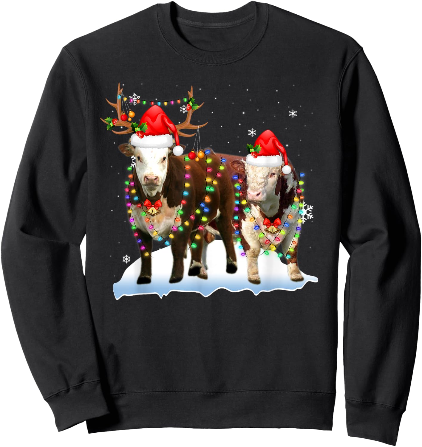 Hereford Christmas Tree Lights Reindeer Santa Xmas Pajama Sweatshirt - Sweatshirt | Black