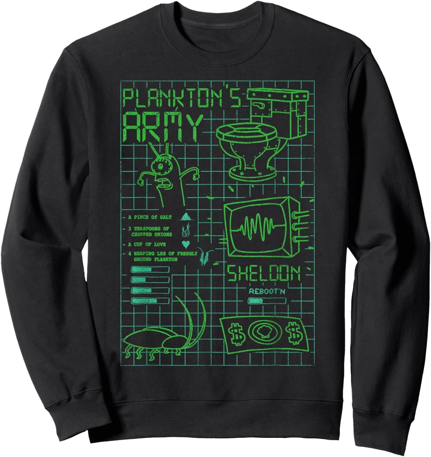 Spongebob Squarepants Plankton's Army Karen Data Grid Logo Sweatshirt - Sweatshirt | Black