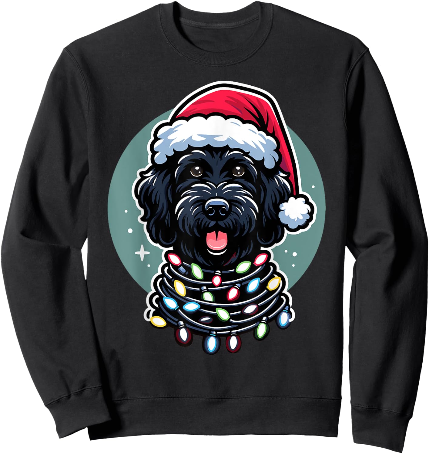 Black Labradoodle Christmas Tree Xmas Lights Doodle Dog Men Women Kids Sweatshirt - Sweatshirt | Black