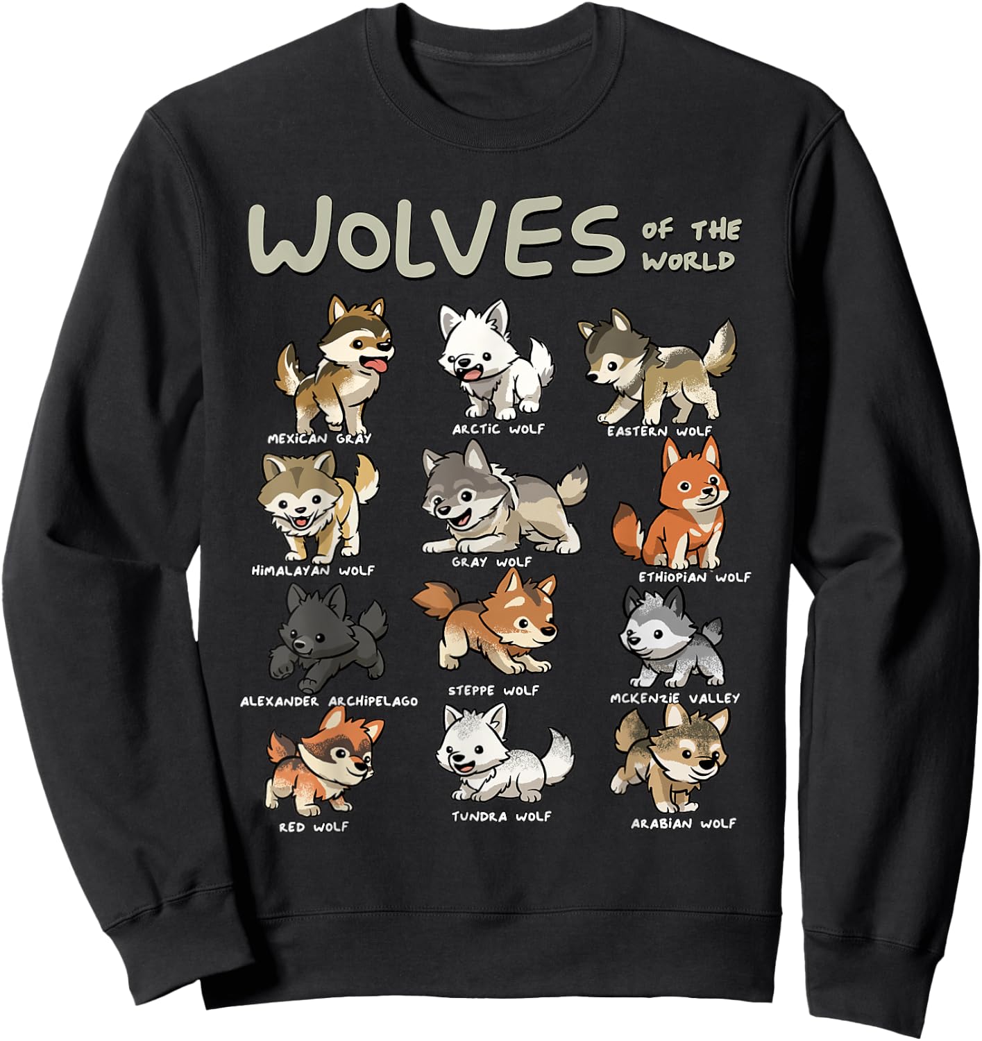 Chibi Wolf Wolves Animals of the World Wolf Lover Sweatshirt - Sweatshirt | Black