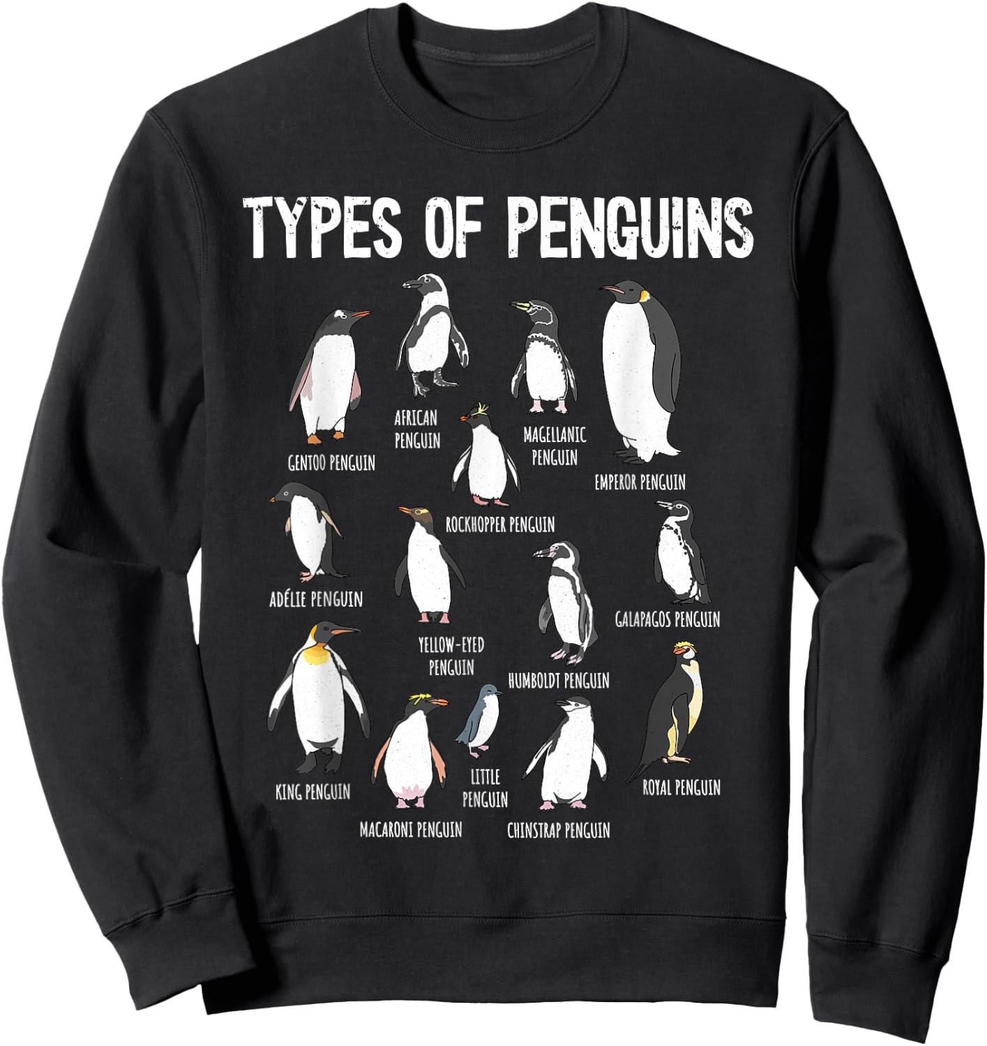 Penguin Types, Penguin Lover Art, Bird Lover, Penguin Sweatshirt - Sweatshirt | Black