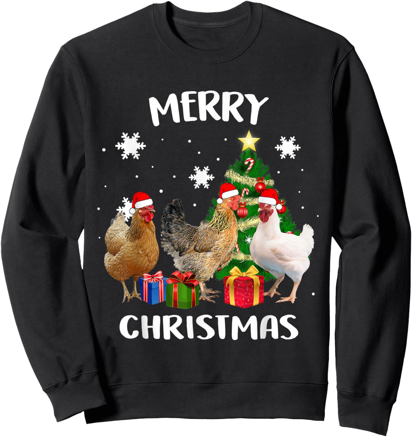 Funny Ugly Chicken Christmas Tree Shirt Santa Hat Hen Lovers Sweatshirt - Sweatshirt | Black