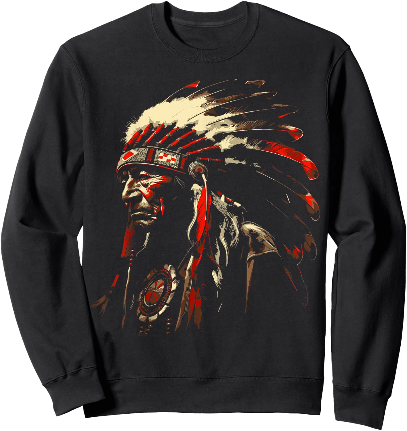 Retro Native American Indian Headdress Vintage Men Graphic Sweatshirt - Sweatshirt | Black