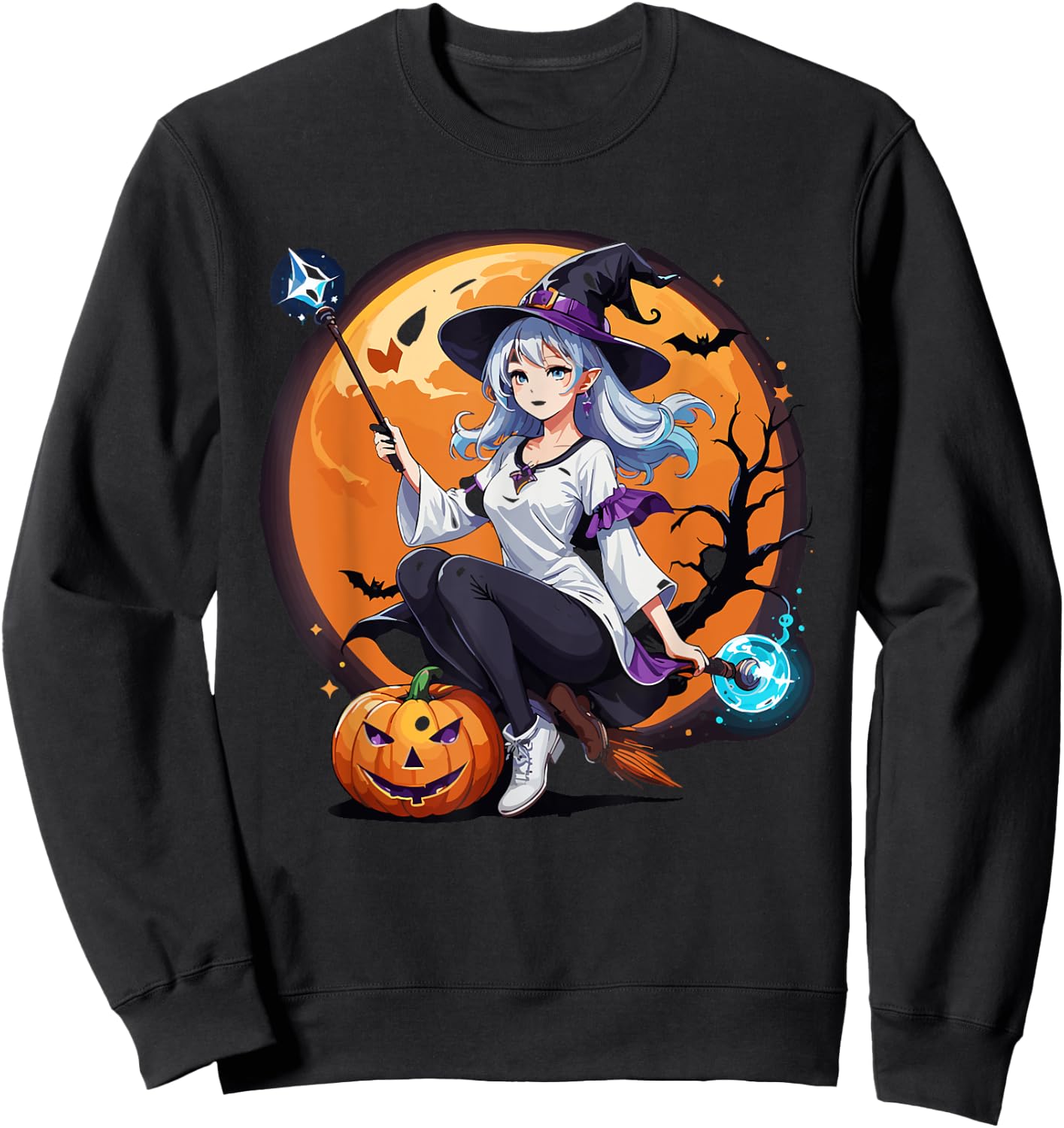 Sexy Anime Witch Girl Halloween Sweatshirt - Sweatshirt | Black