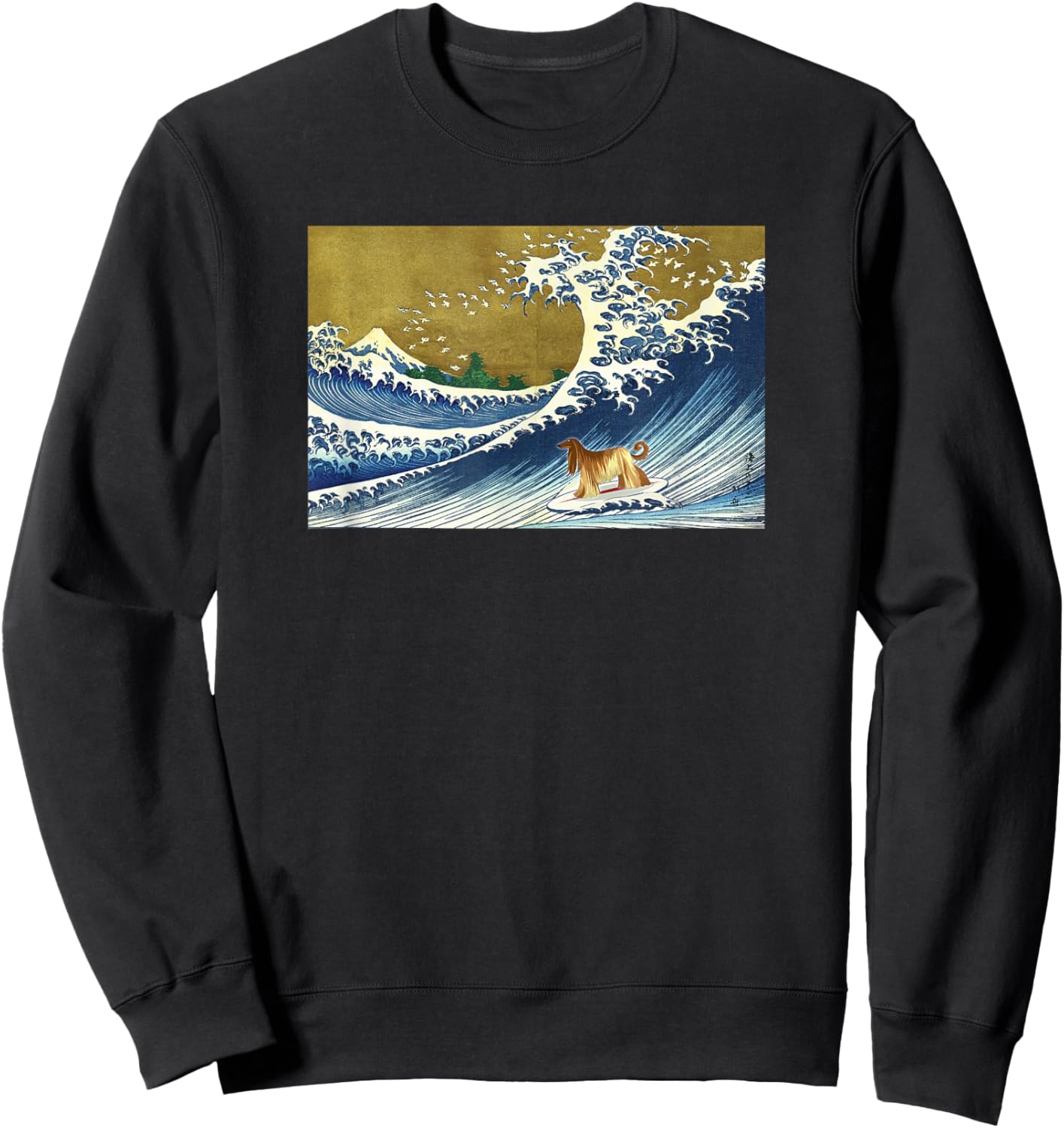 Funny Retro Vintage Surfing A Wave Afghan Hound Lover Sweatshirt - Sweatshirt | Black