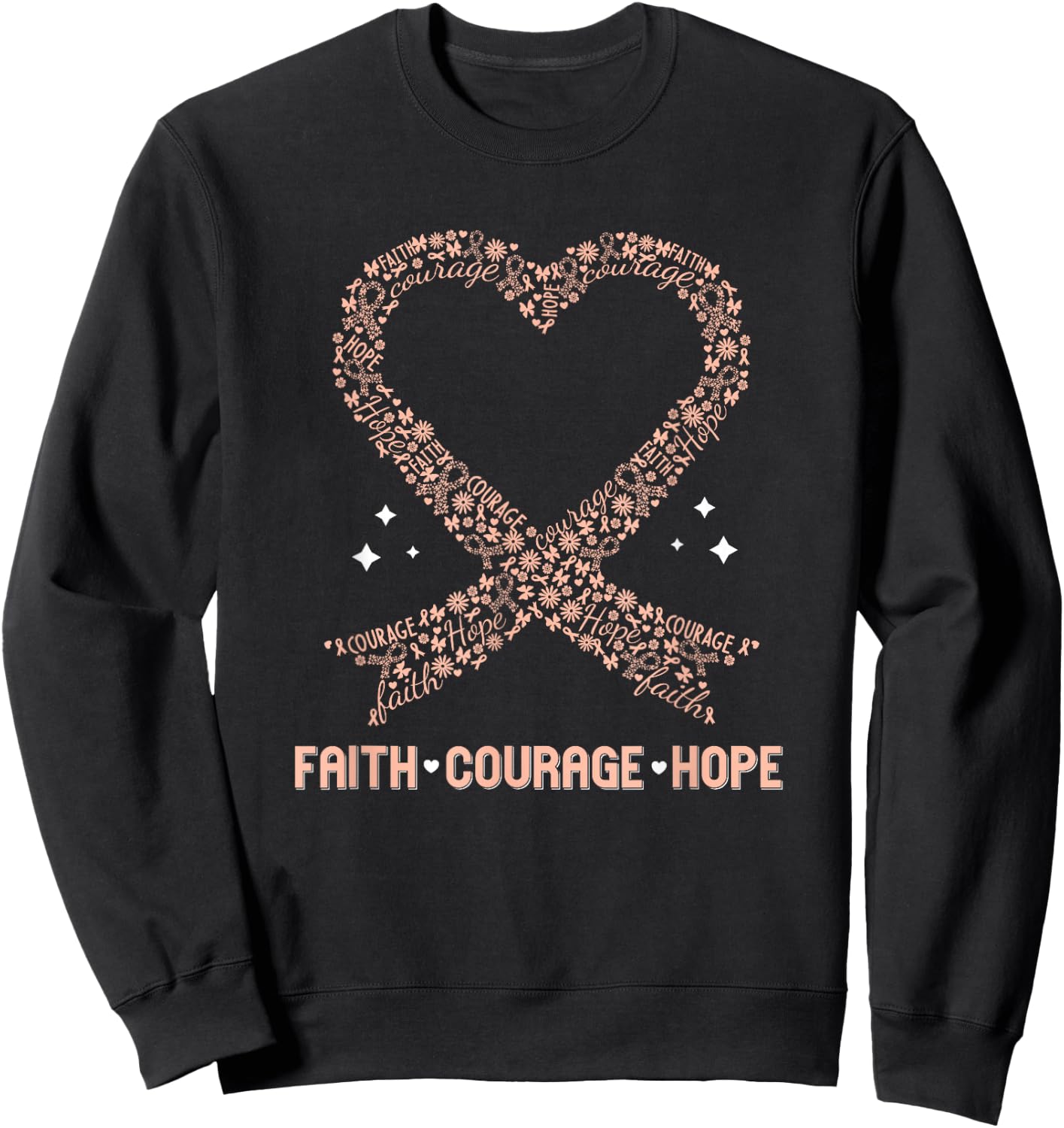 Uterine Cancer Faith Peach Ribbon Endometrial Awareness Sweatshirt - Sweatshirt | Black