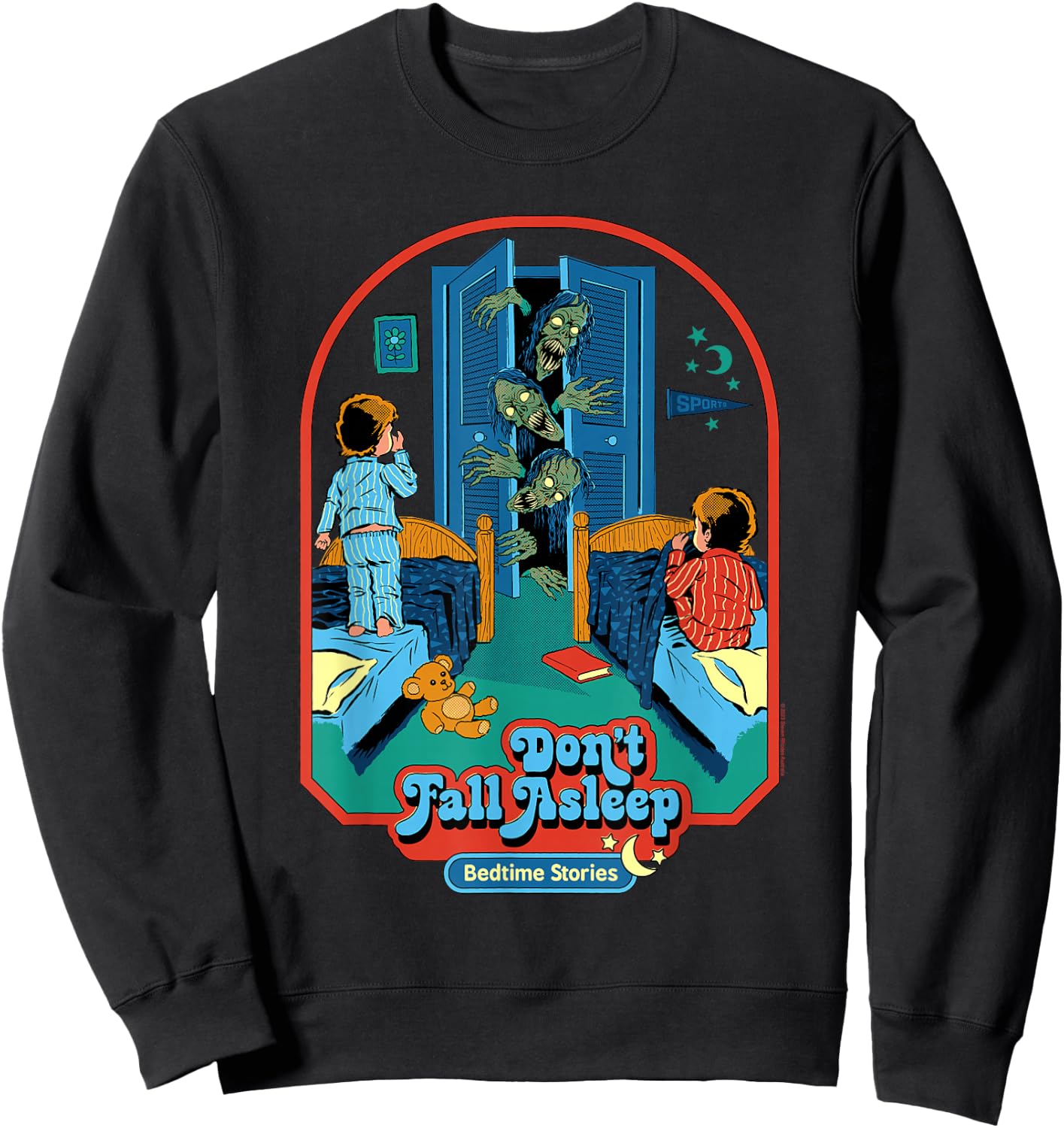 Steven Rhodes Don't Fall Asleep Stories Retro Dark Humor Sweatshirt - Sweatshirt | Black