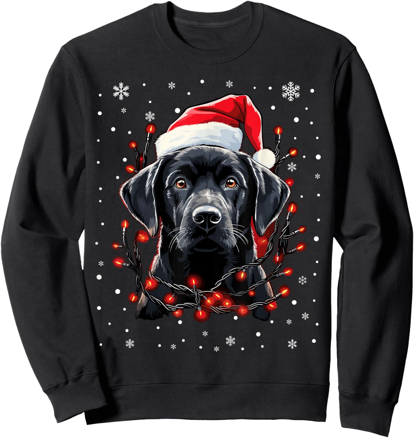 Black Labrador Christmas Lights Santa Hat Xmas Pajama Sweatshirt - Sweatshirt | Black