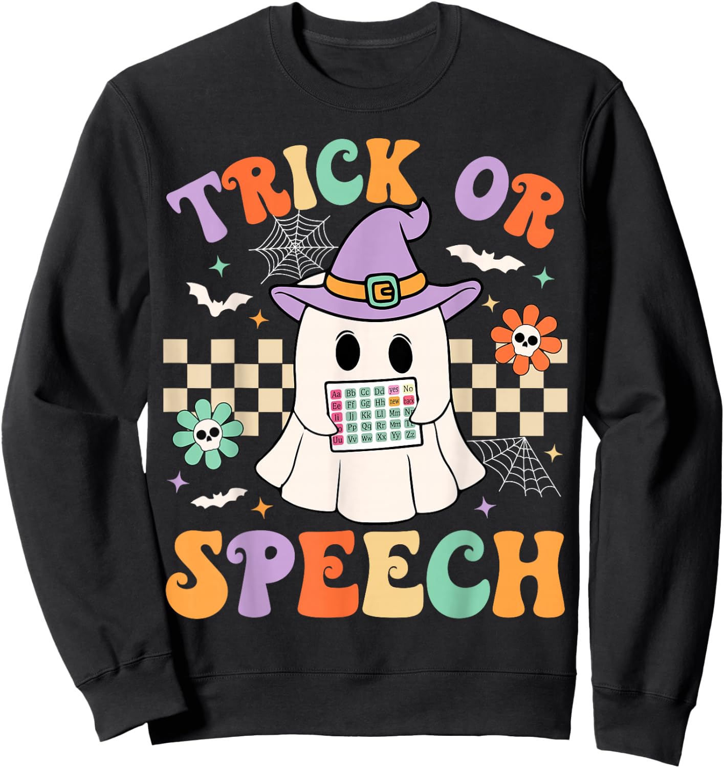 Trick or Speech Retro SLP Halloween Speech Therapy Halloween Sweatshirt - Sweatshirt | Black