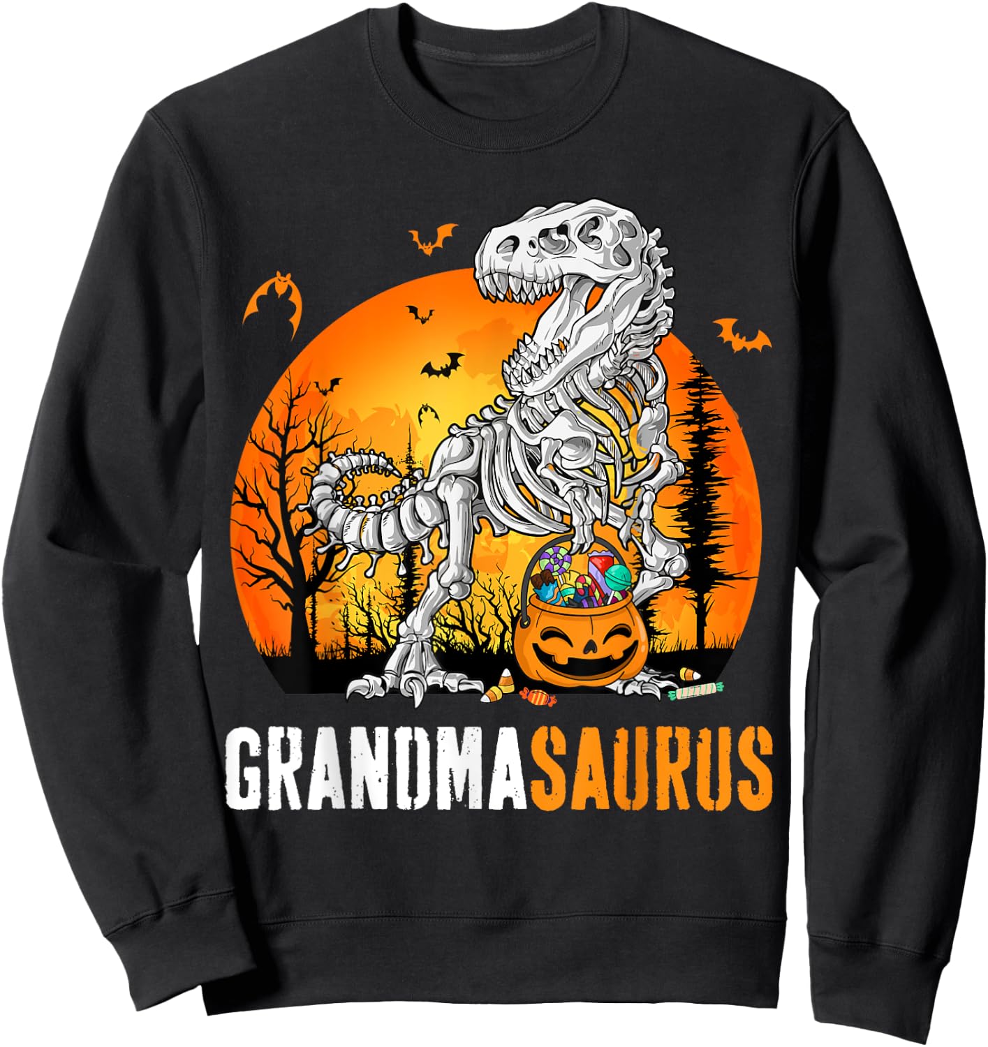 Grandmasaurus Dinosaur Skeleton Halloween Grandma Saurus Sweatshirt - Sweatshirt | Black