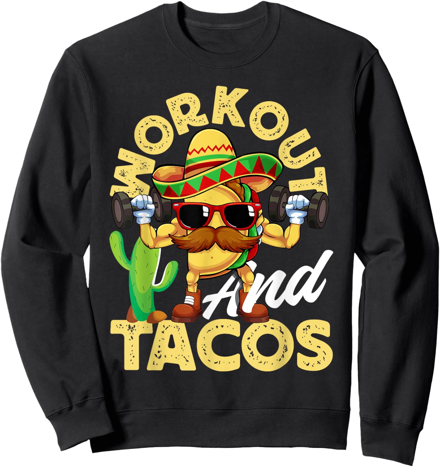 Workout and Tacos Funny Mexican Taco Gym Men Sweatshirt - Sweatshirt | Black