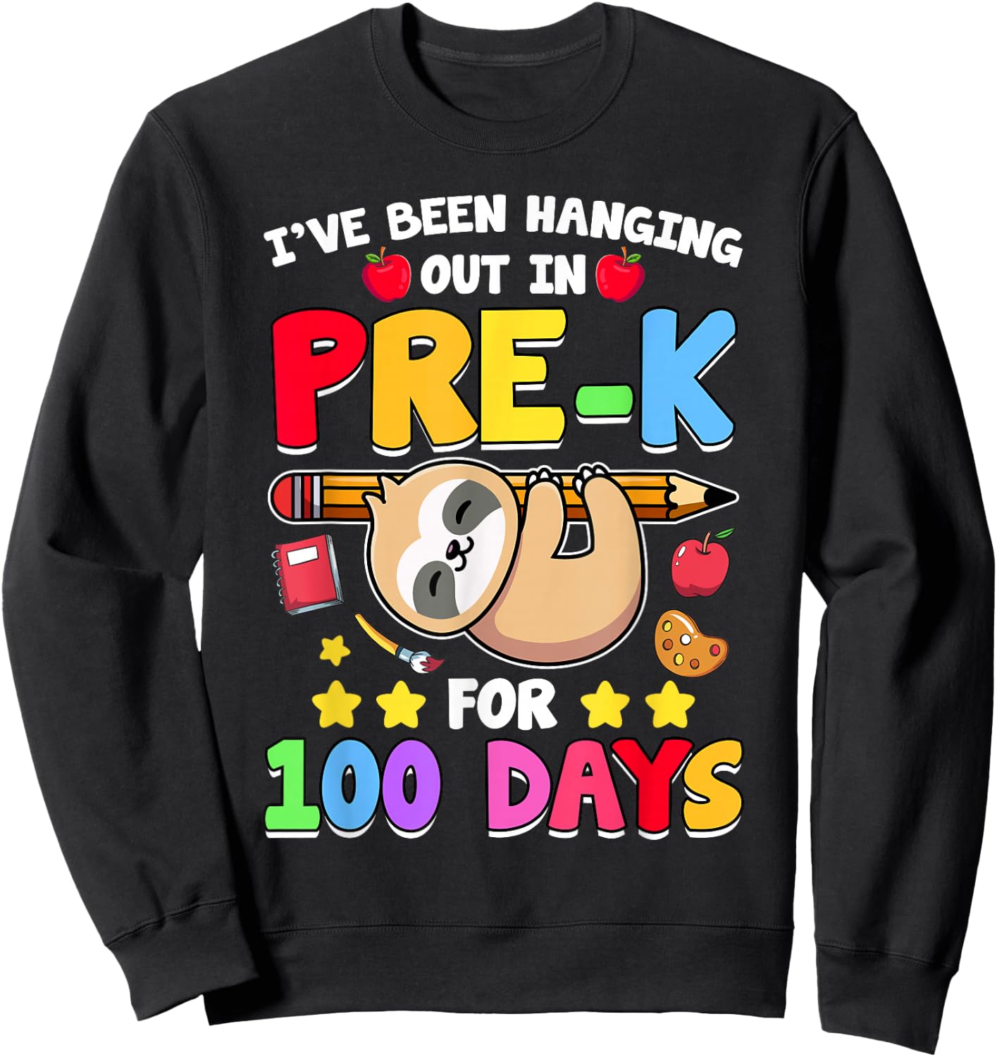 100th Day Of School Sloth Shirt Pre-K 100 Days School Sweatshirt - Sweatshirt | Black