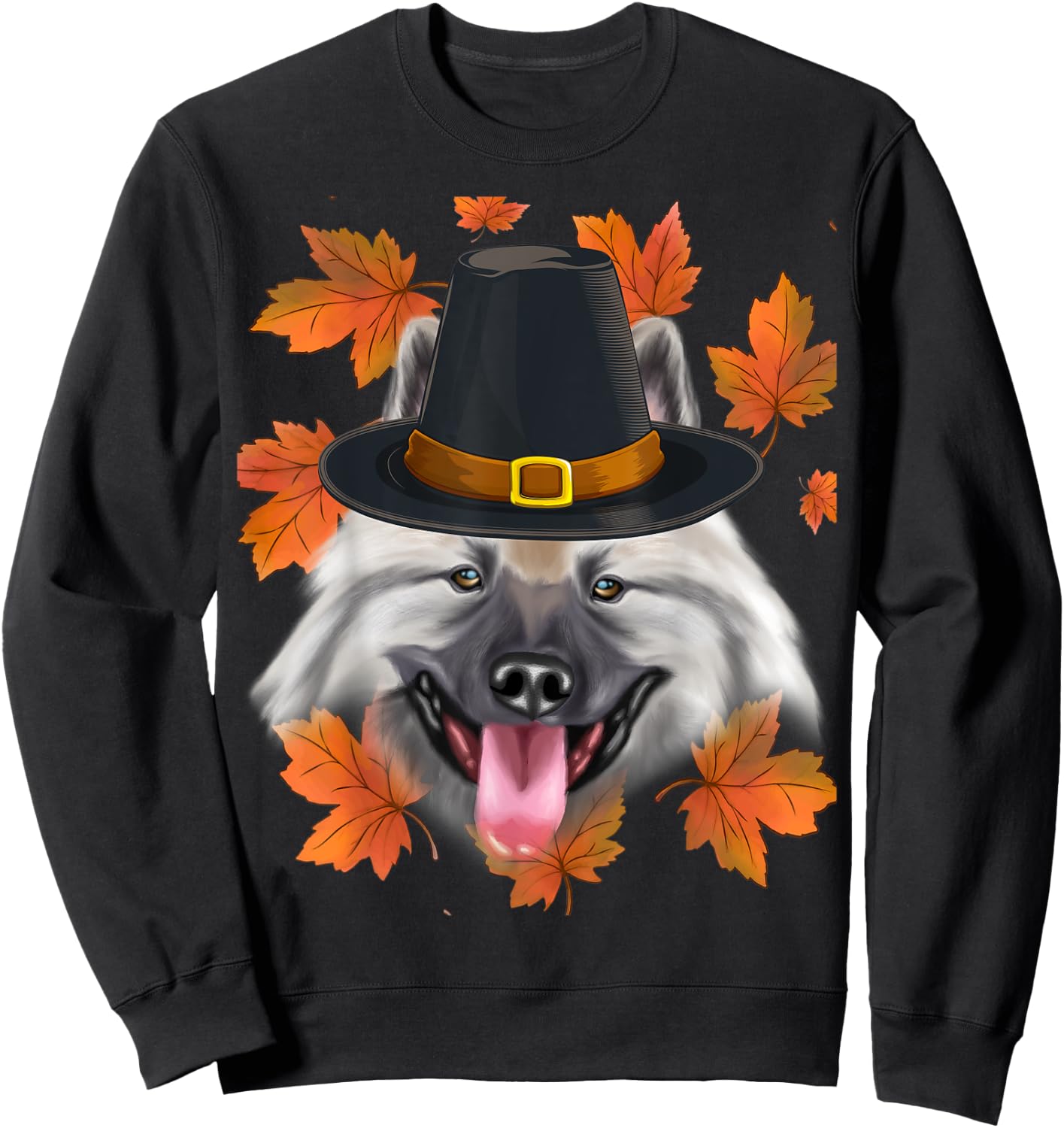 Fall Keeshond Pilgrim Thanksgiving Sweatshirt - Sweatshirt | Black