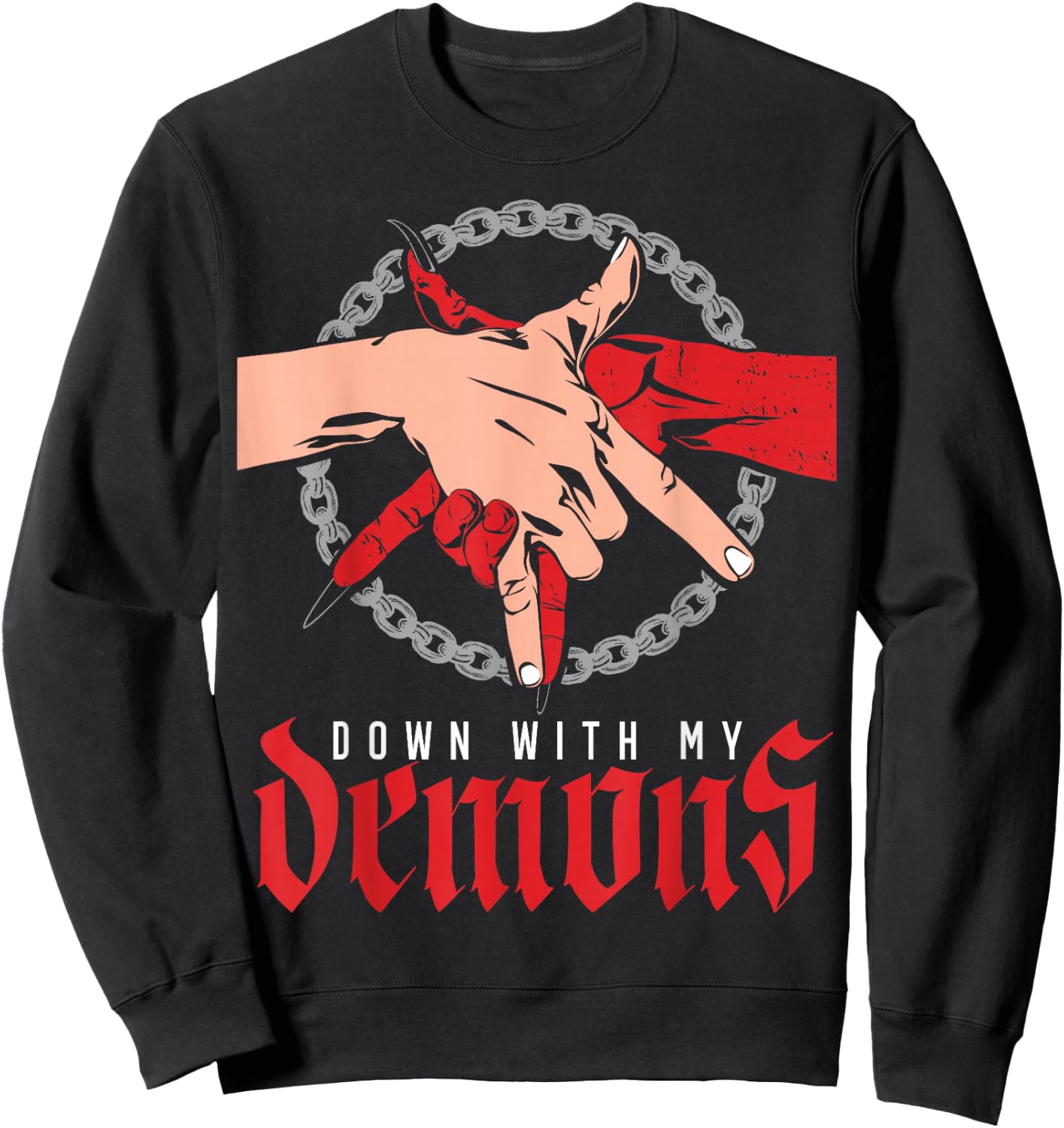 Down with My Demons Deal Handshake Aesthetic Humour Goth Sweatshirt - Sweatshirt | Black