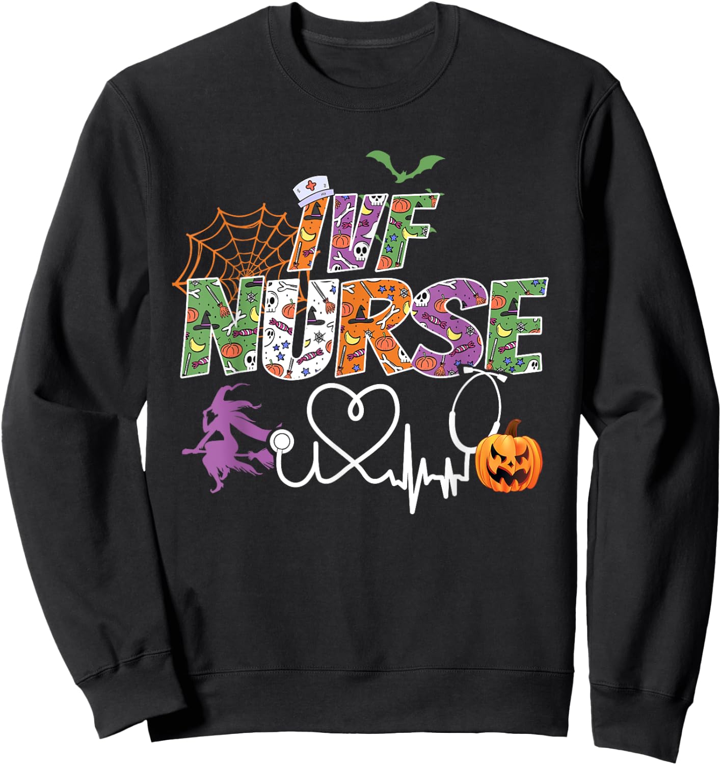IVF Nurse Halloween Spooky Season Nursing Ghost Stethoscope Sweatshirt - Sweatshirt | Black