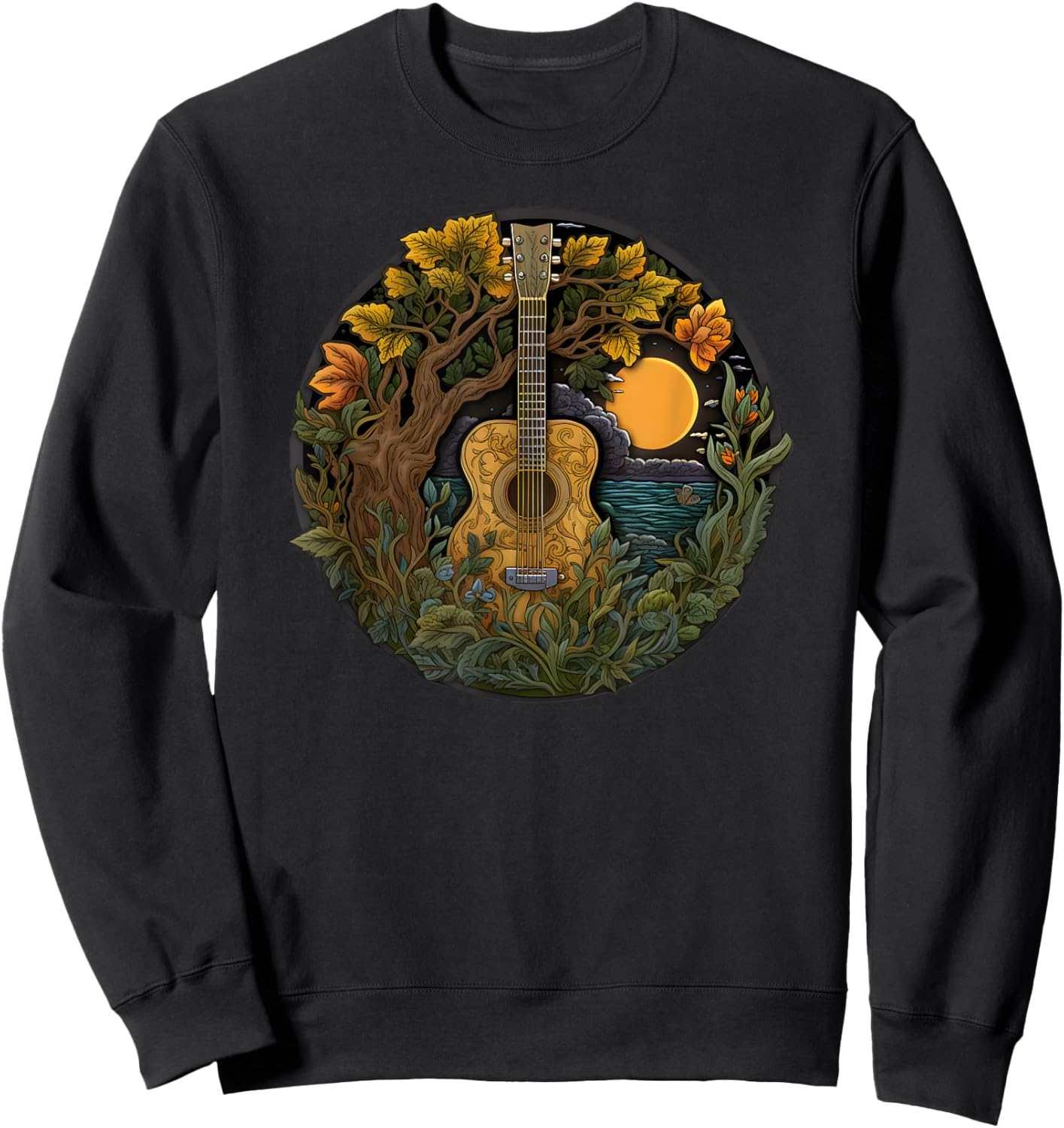 Acoustic Guitar Tree Guitarist Landscape Nature Music Lover Sweatshirt - Sweatshirt | Black
