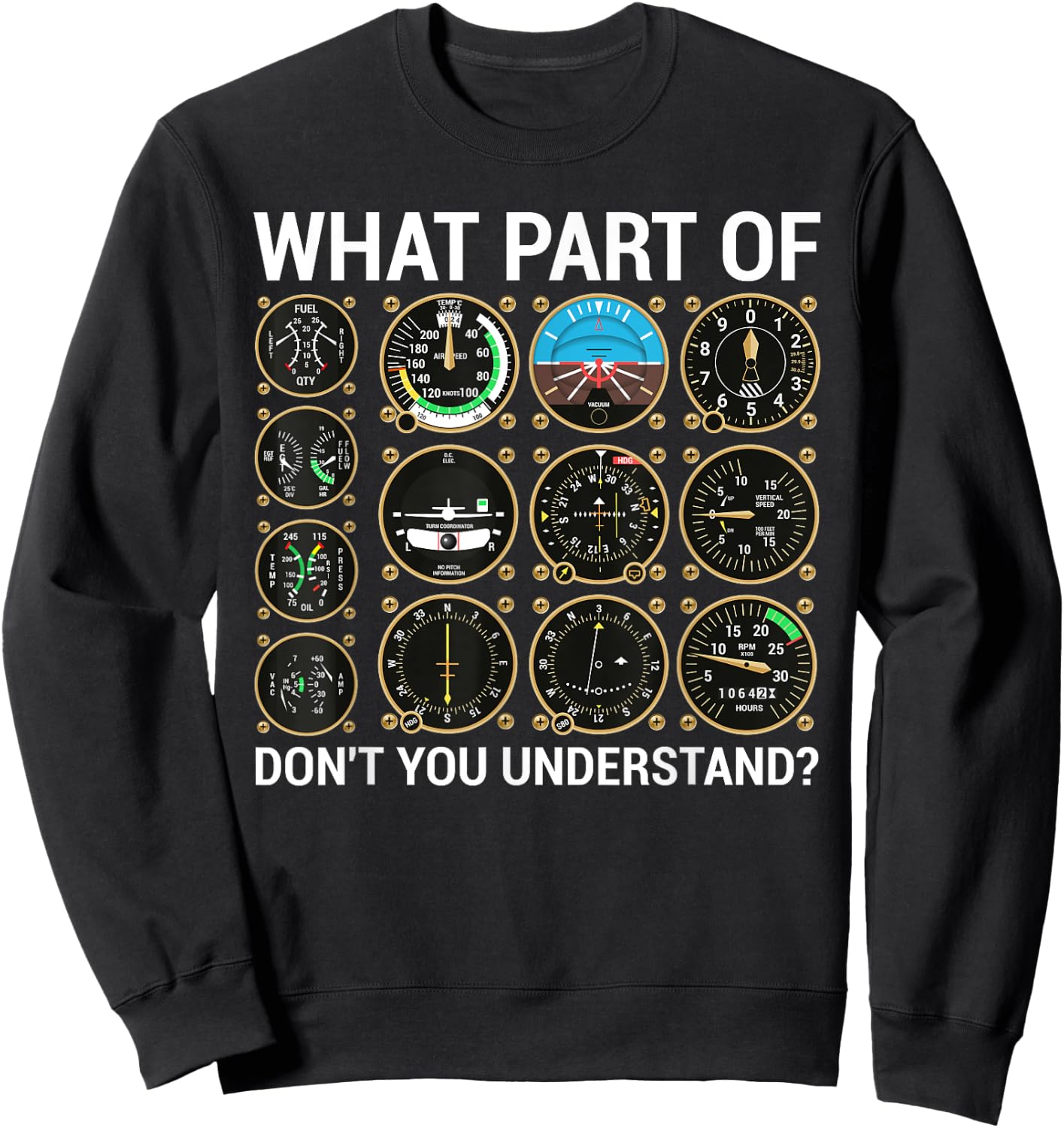 Funny Pilot Design Women Airplane Flight Instrument Sweatshirt - Sweatshirt | Black