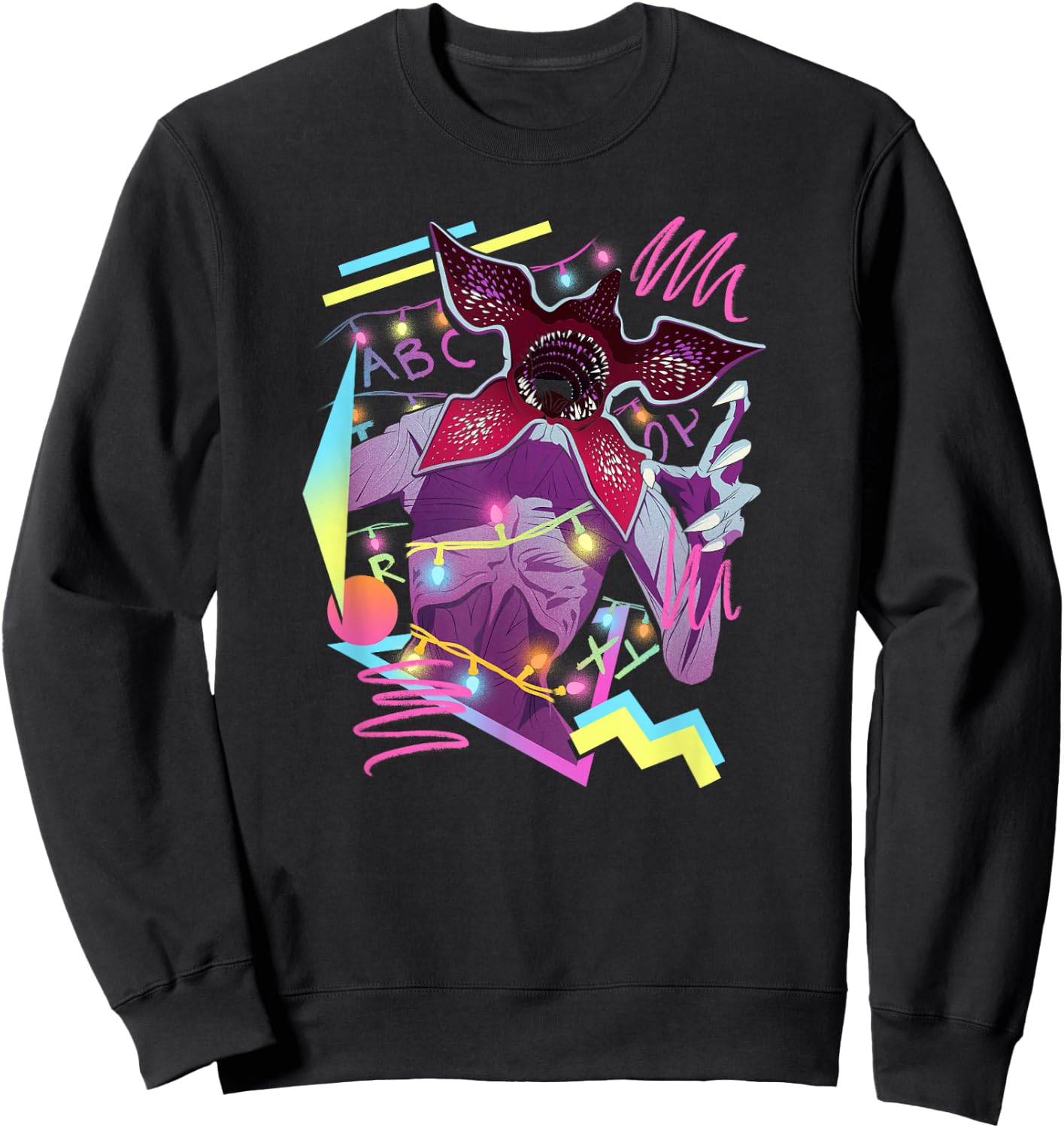Stranger Things Demogorgon Neon 80's Style Retro Logo Sweatshirt - Sweatshirt | Black