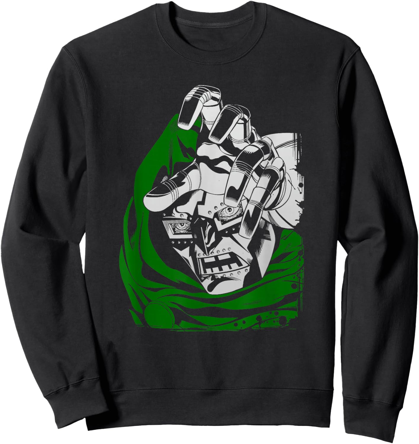 Marvel Fantastic Four Dr. Doom Big Face Portrait Distressed Sweatshirt - Sweatshirt | Black