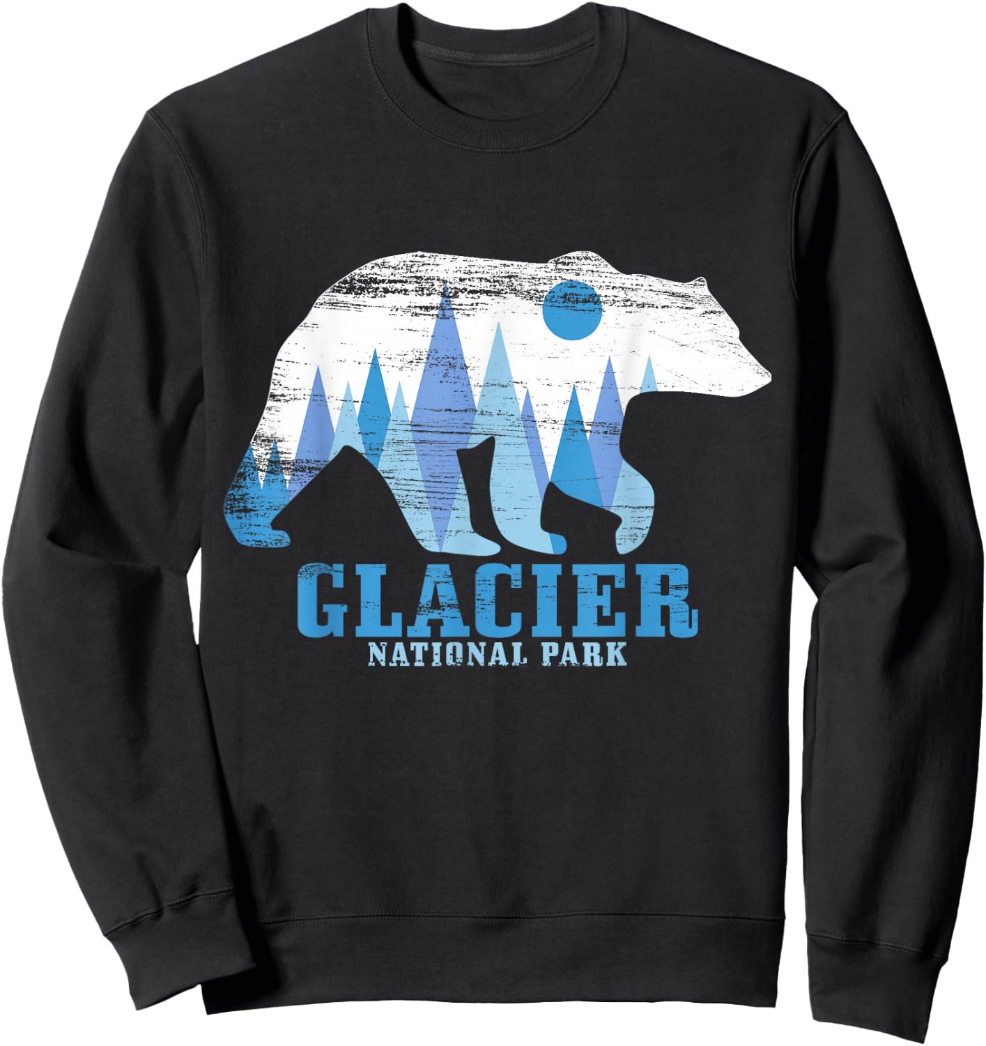 Glacier National Park Bear Vintage Hiking Nature Lover Sweatshirt - Sweatshirt | Black