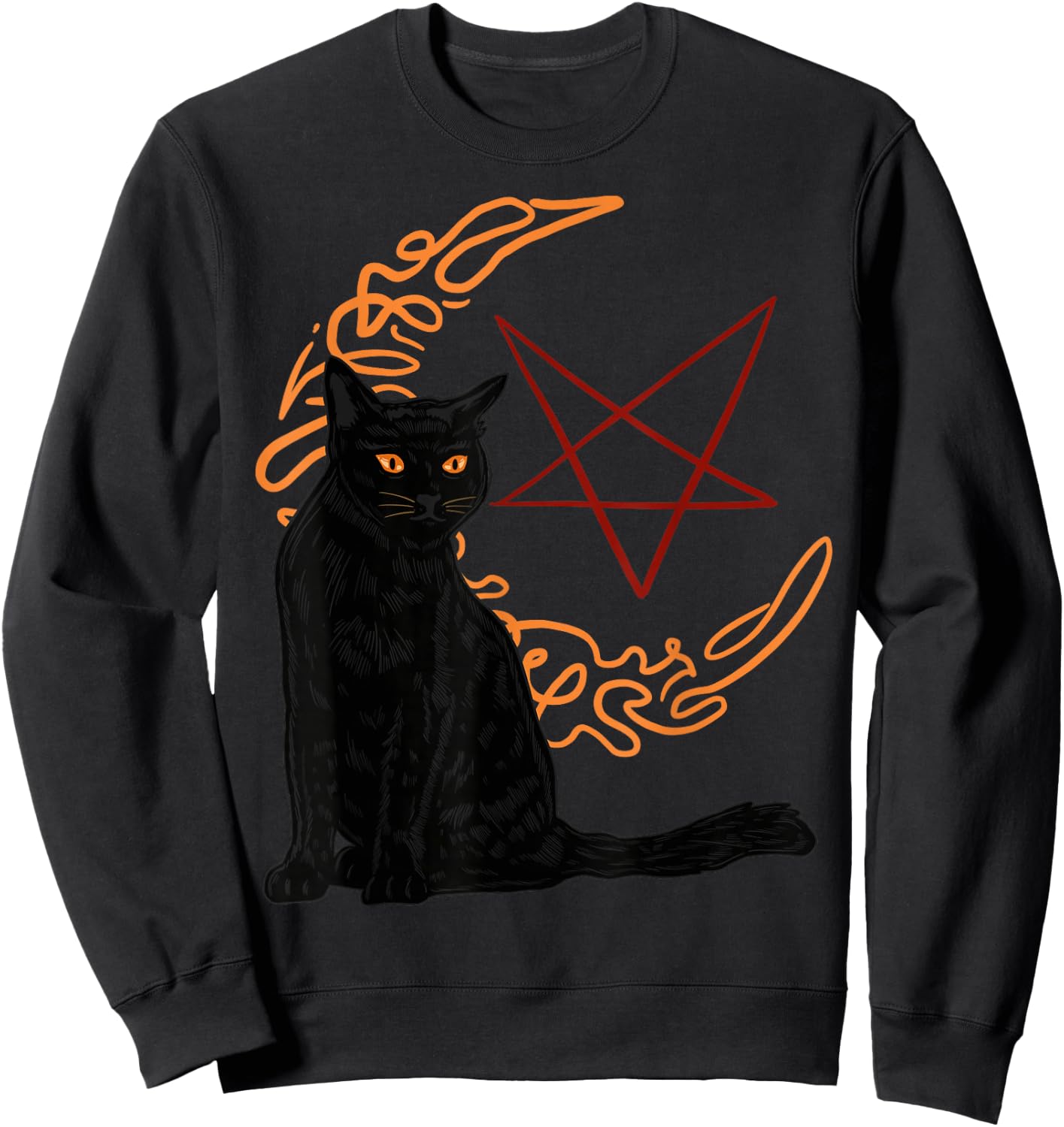 Crescent Moon Goth Pentagram Witch Bombay Cat Sweatshirt - Sweatshirt | Black